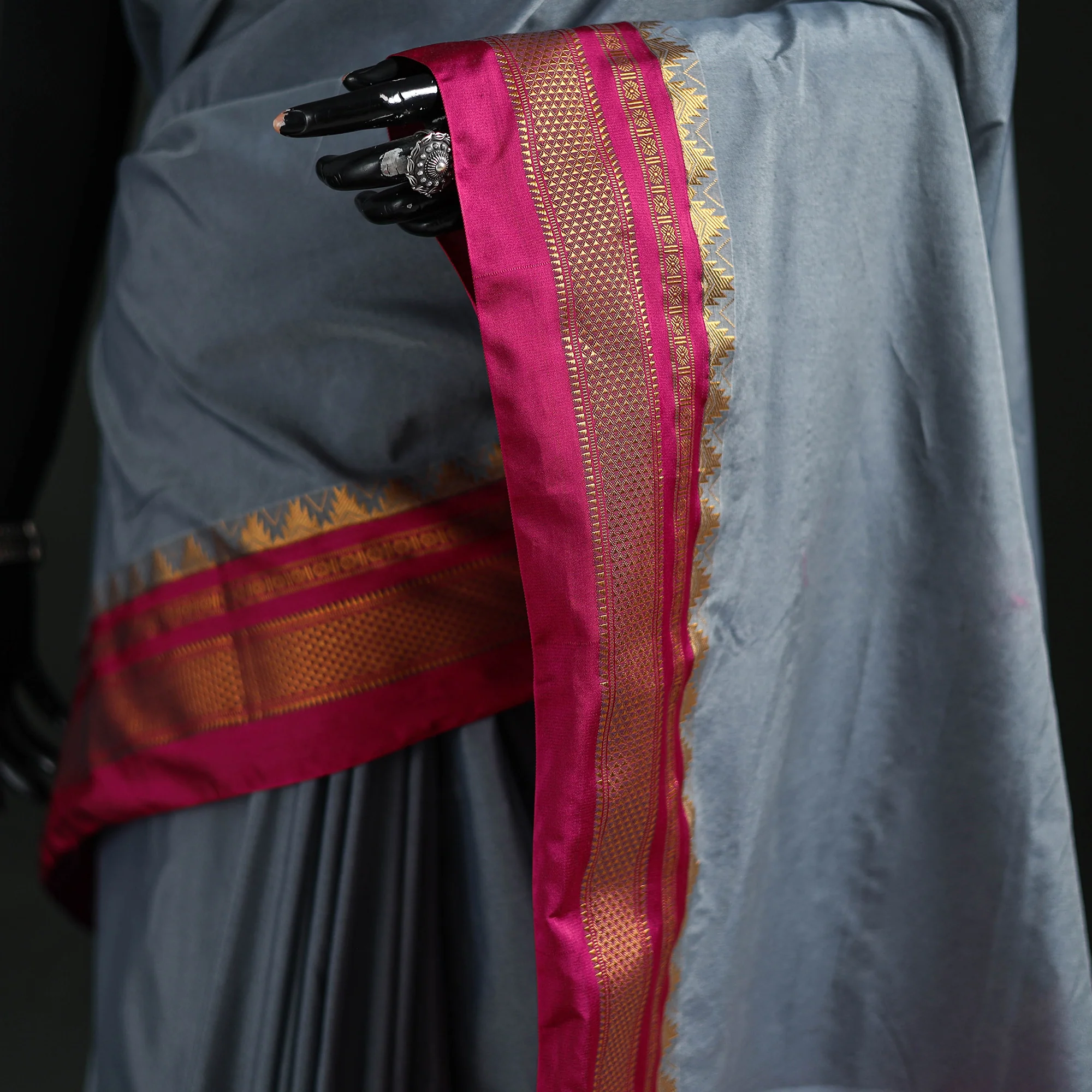 Ilkal Weave Silk Cotton Zari Border Saree with Blouse Piece 29 - Image 3