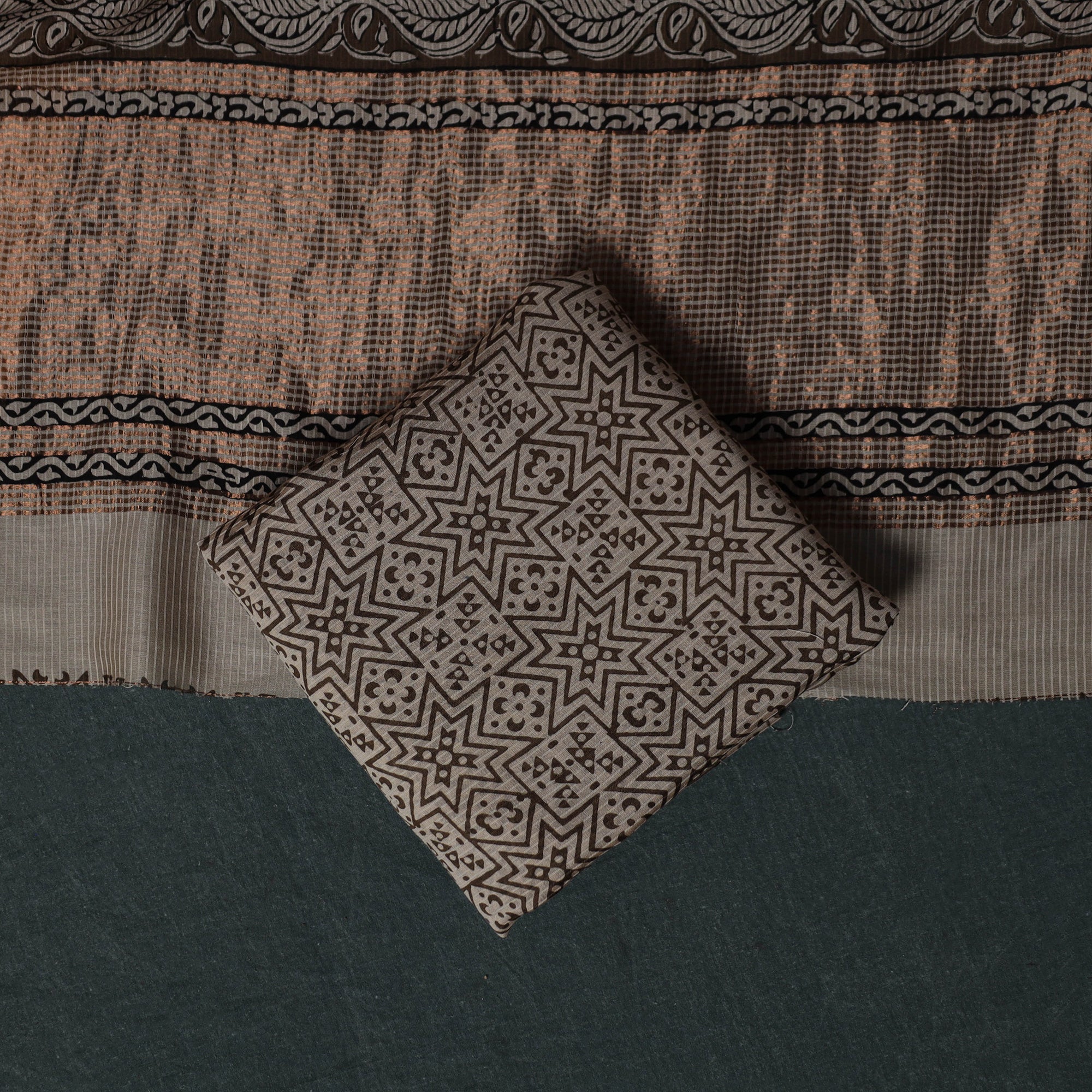 Indigo Bagh Hand Block Print Maheshwari Silk 3pc Unstitched Dress Material Suit Set 51 - Image 5