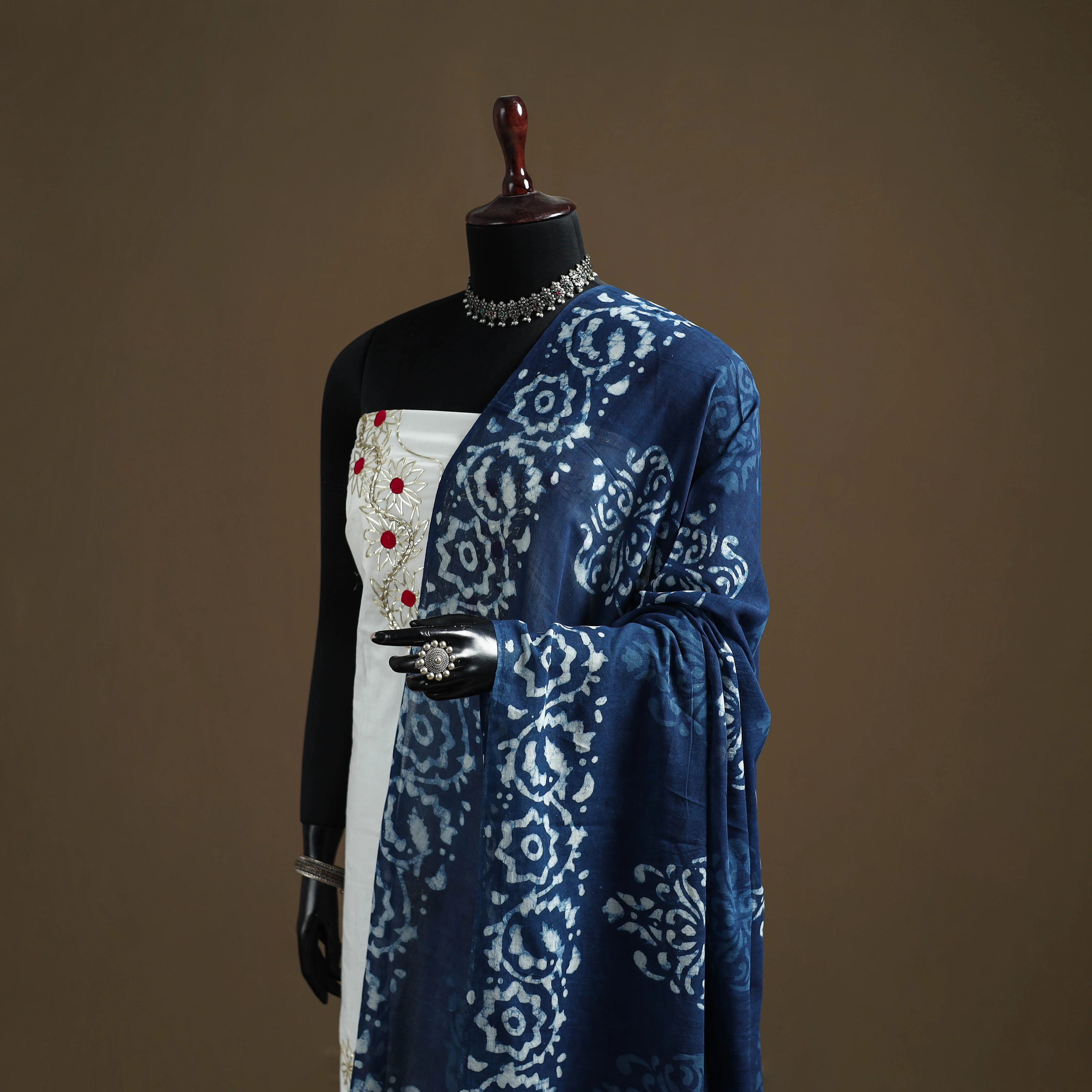 Blue - Indigo Bagru Hand Block Print Natural Dyed Pure Mul Cotton Dupatta 65 - Image 2