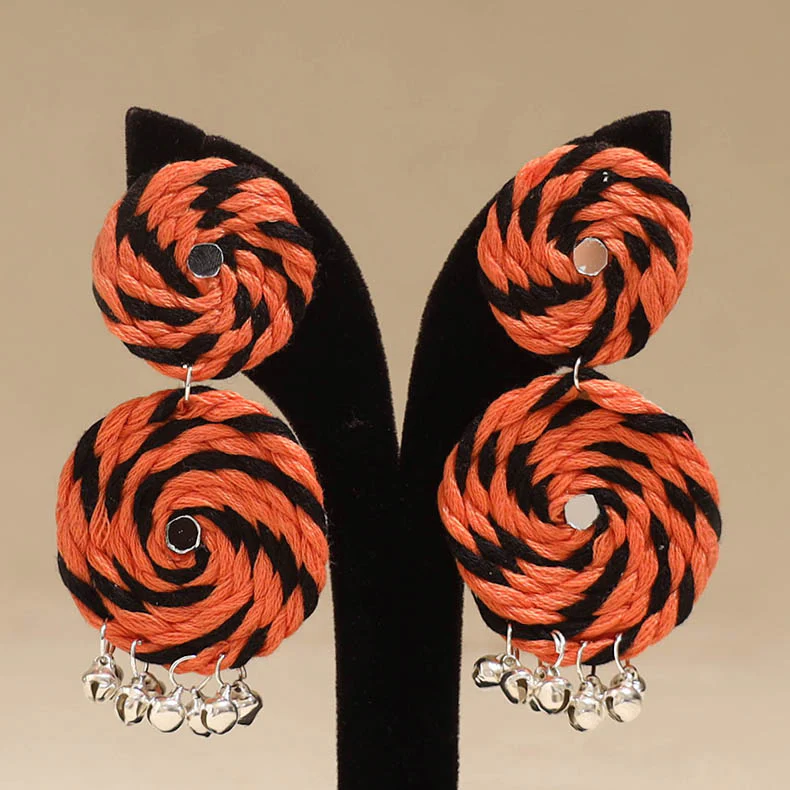 Orange - Ishita Ghungroo Work Thread Earrings - Image 2