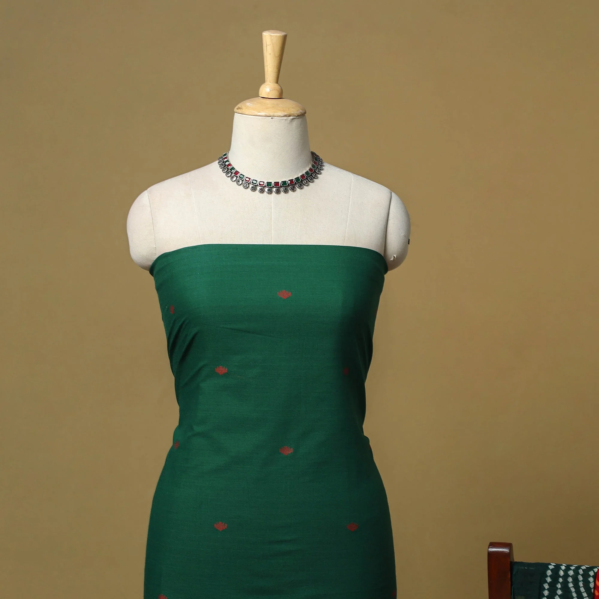 Green - Jacquard Cotton 2pc Unstitched Dress Material 03 - Image 3