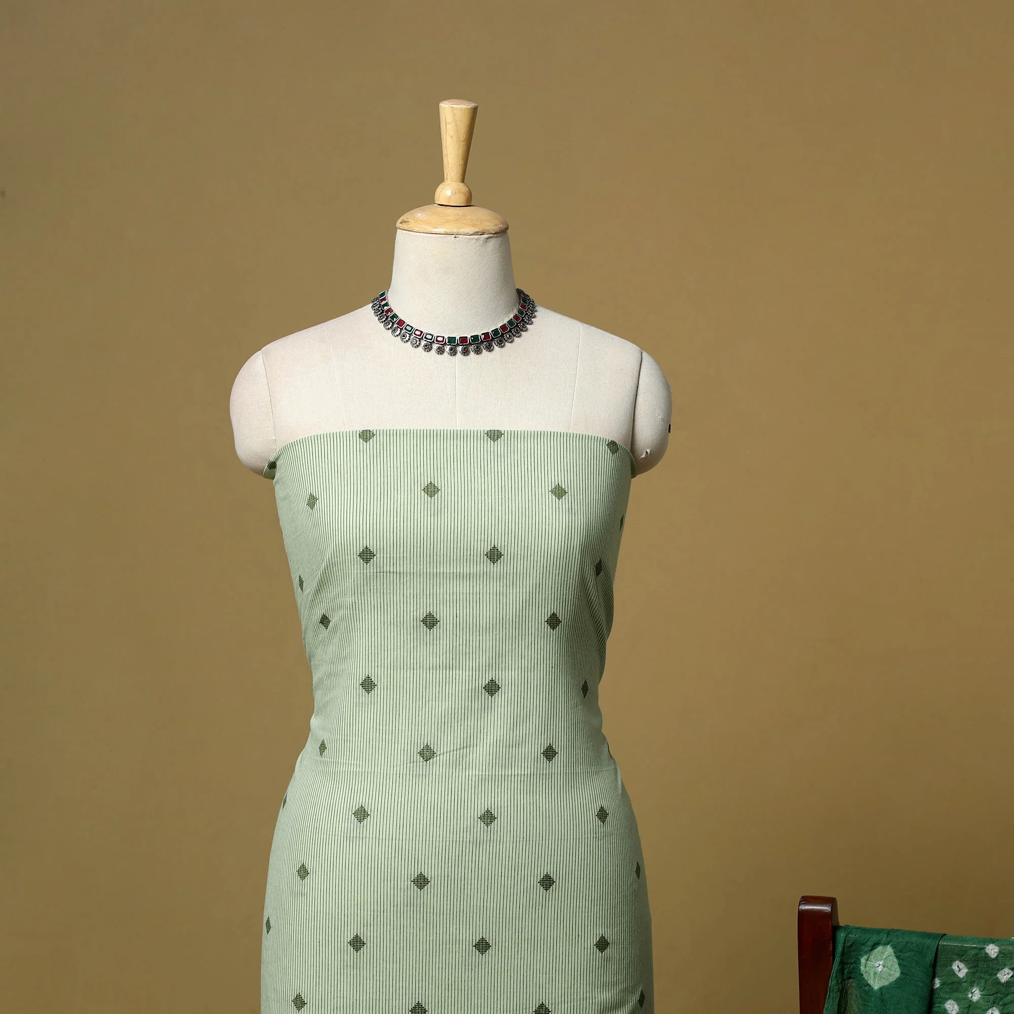 Green - Jacquard Cotton 2pc Unstitched Dress Material 07 - Image 3