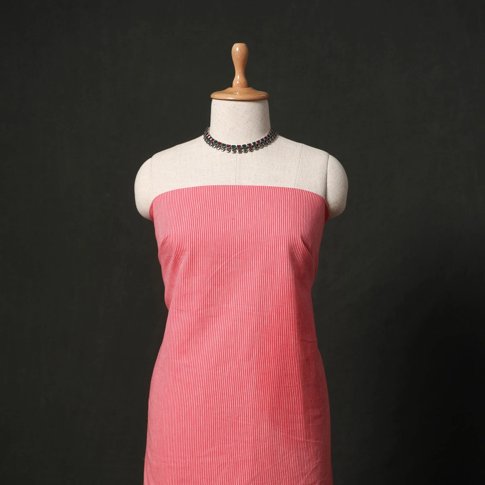 Jacquard Cotton 2pc Unstitched Dress Material Kurta Set with Earrings 09 - Image 4