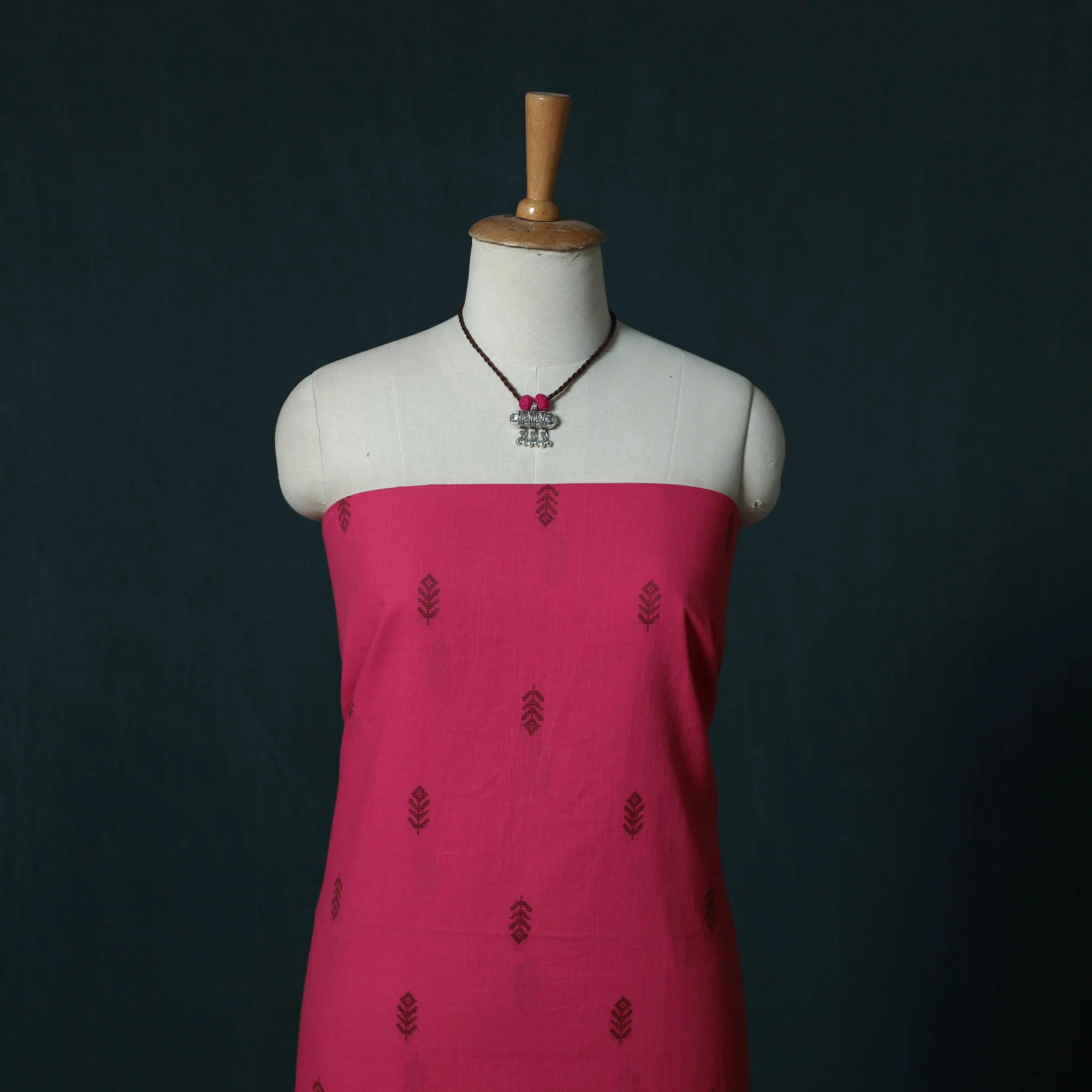 Pink - Jacquard Cotton 2pc Unstitched Dress Material Kurta Set with Jewellery Set 02 - Image 2