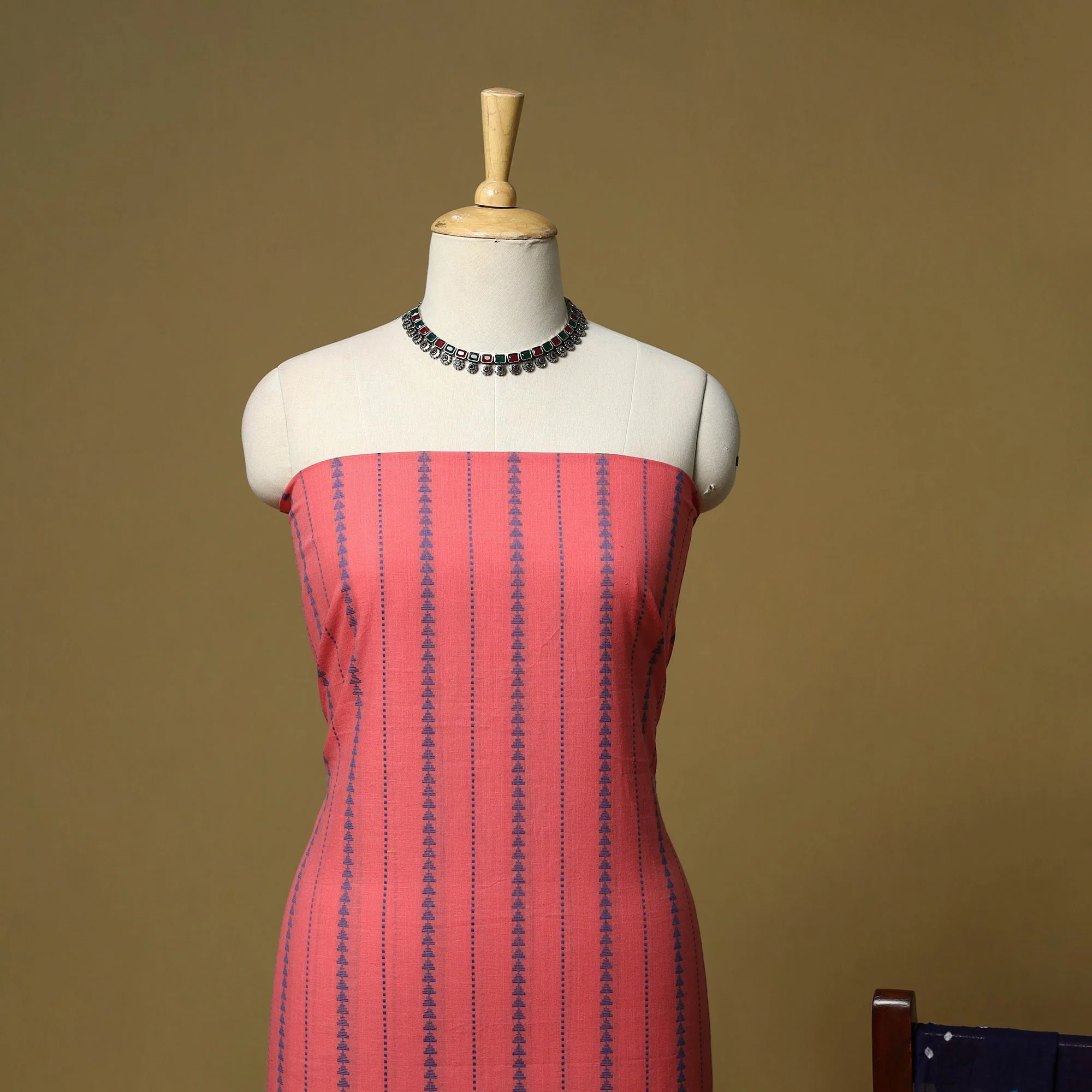 Pink - Jacquard Cotton 2pc Unstitched Dress Material with Earrings 07 - Image 3