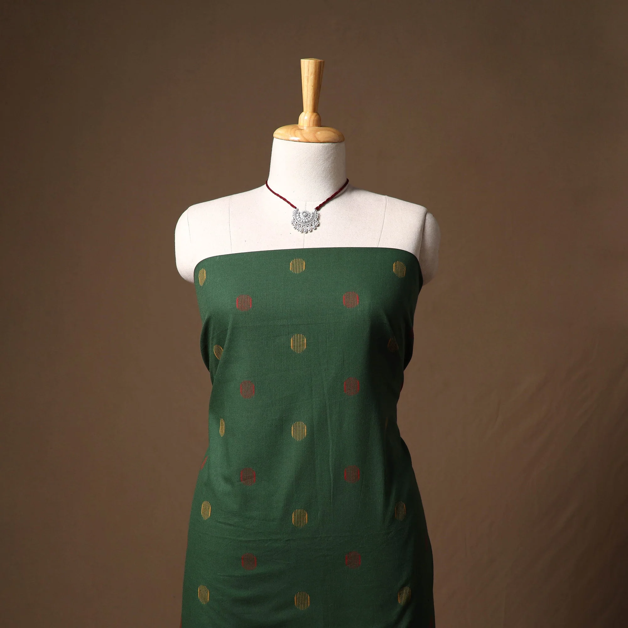Green - Jacquard Cotton 2pc Unstitched Dress Material with Jewellery Set 11 - Image 3