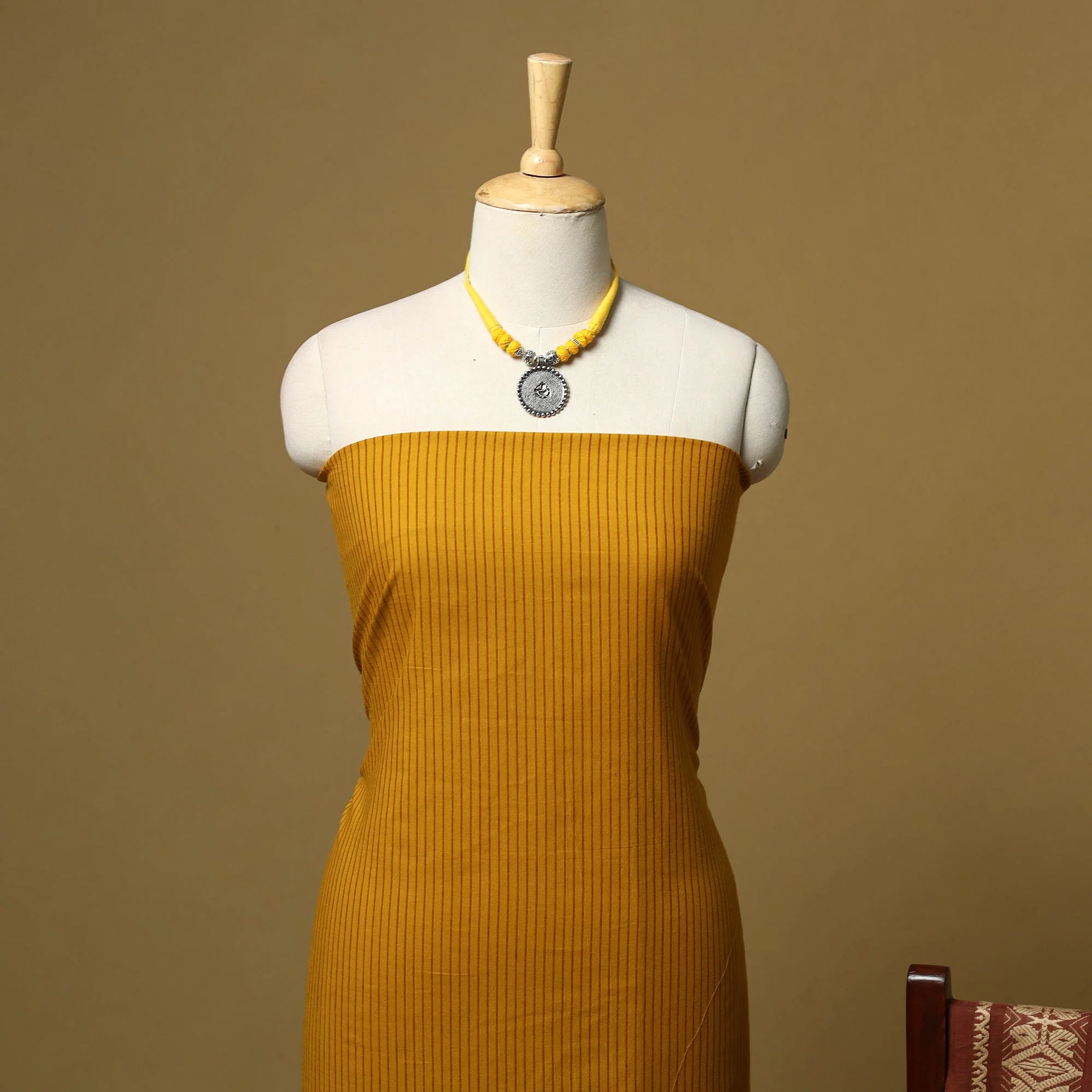 Yellow - Jacquard Cotton 2pc Unstitched Dress Material with Jewellery Set 16 - Image 3