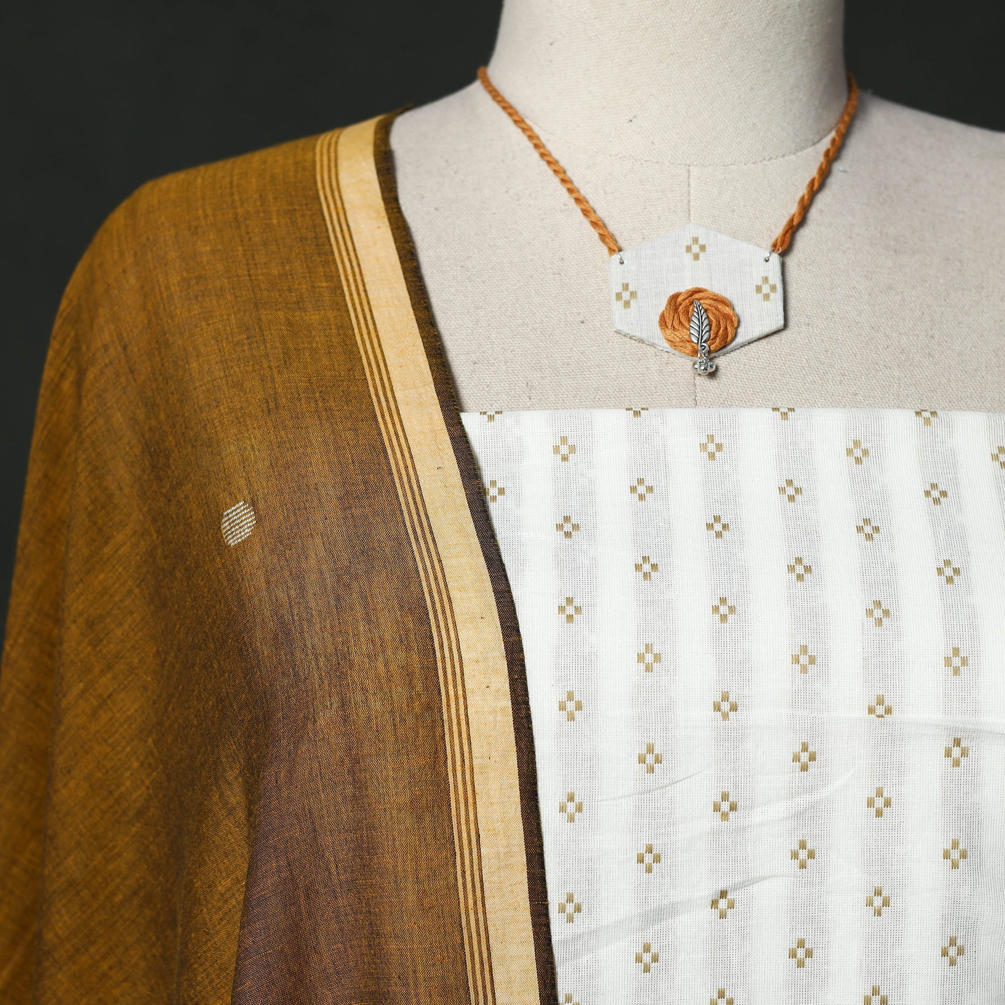 White - Jacquard Cotton 2pc Unstitched Dress Material with Jewellery Set 20 - Image 3