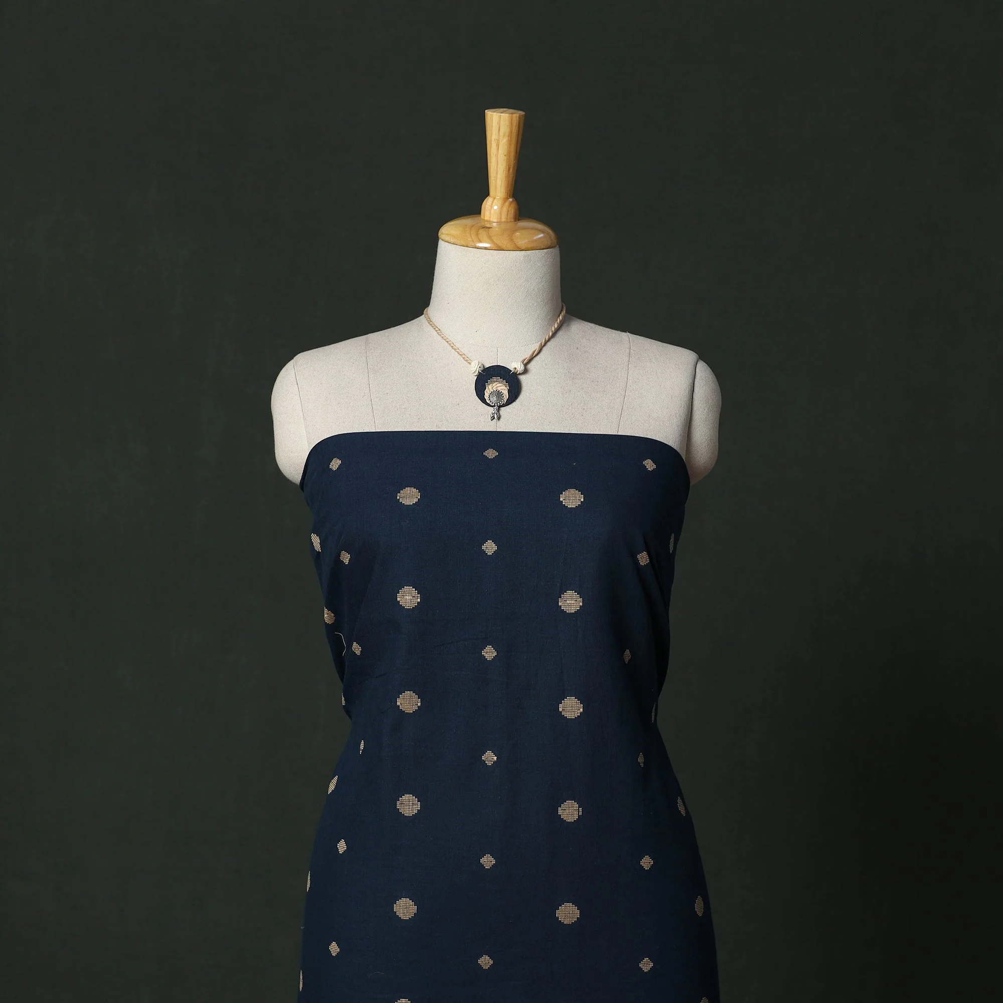 Blue - Jacquard Cotton 2pc Unstitched Dress Material with Jewellery Set 32 - Image 2