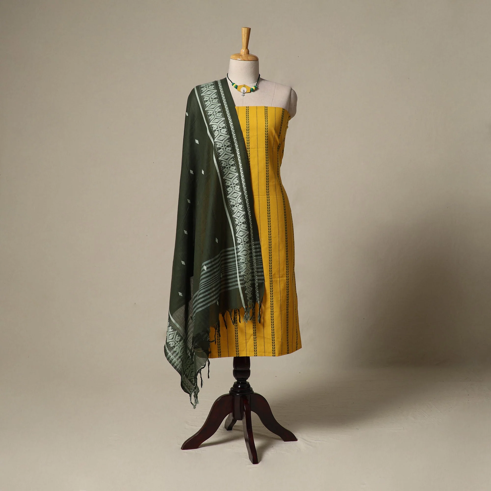 Yellow - Jacquard Cotton 2pc Unstitched Dress Material with Jewellery Set 38