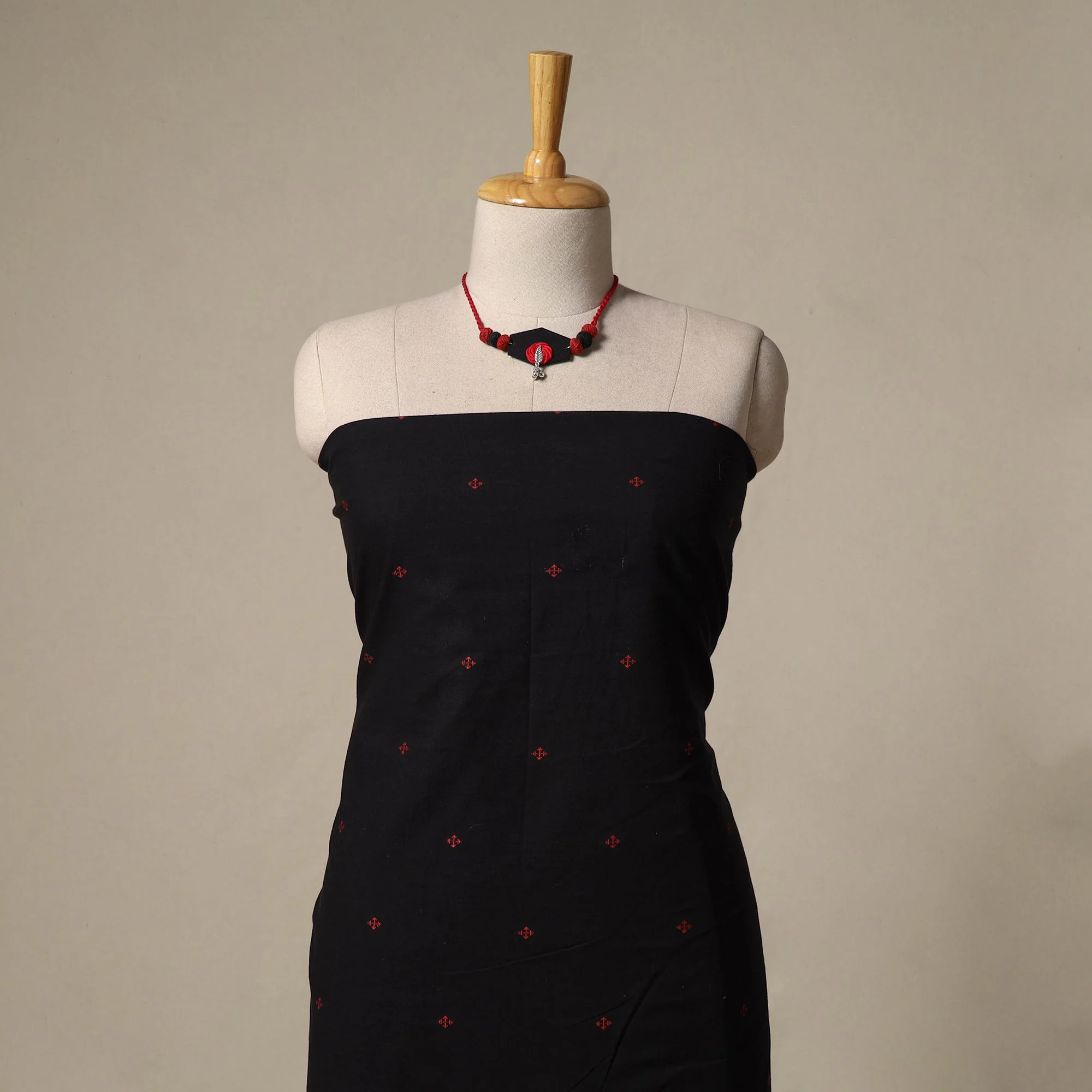 Black - Jacquard Cotton 2pc Unstitched Dress Material with Jewellery Set 43 - Image 3