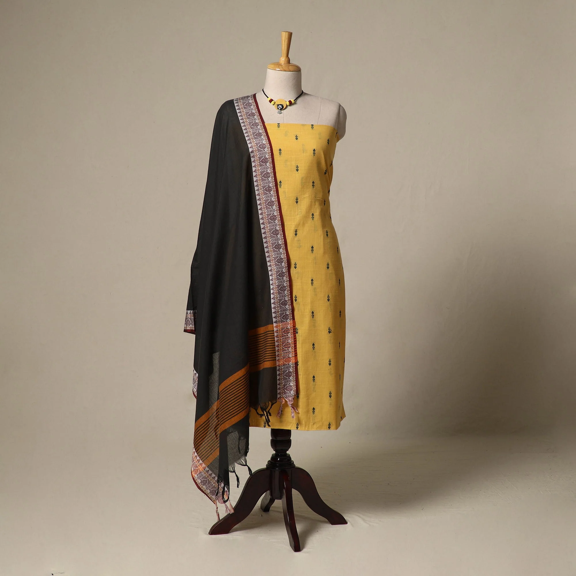 Yellow - Jacquard Cotton 2pc Unstitched Dress Material with Jewellery Set 46