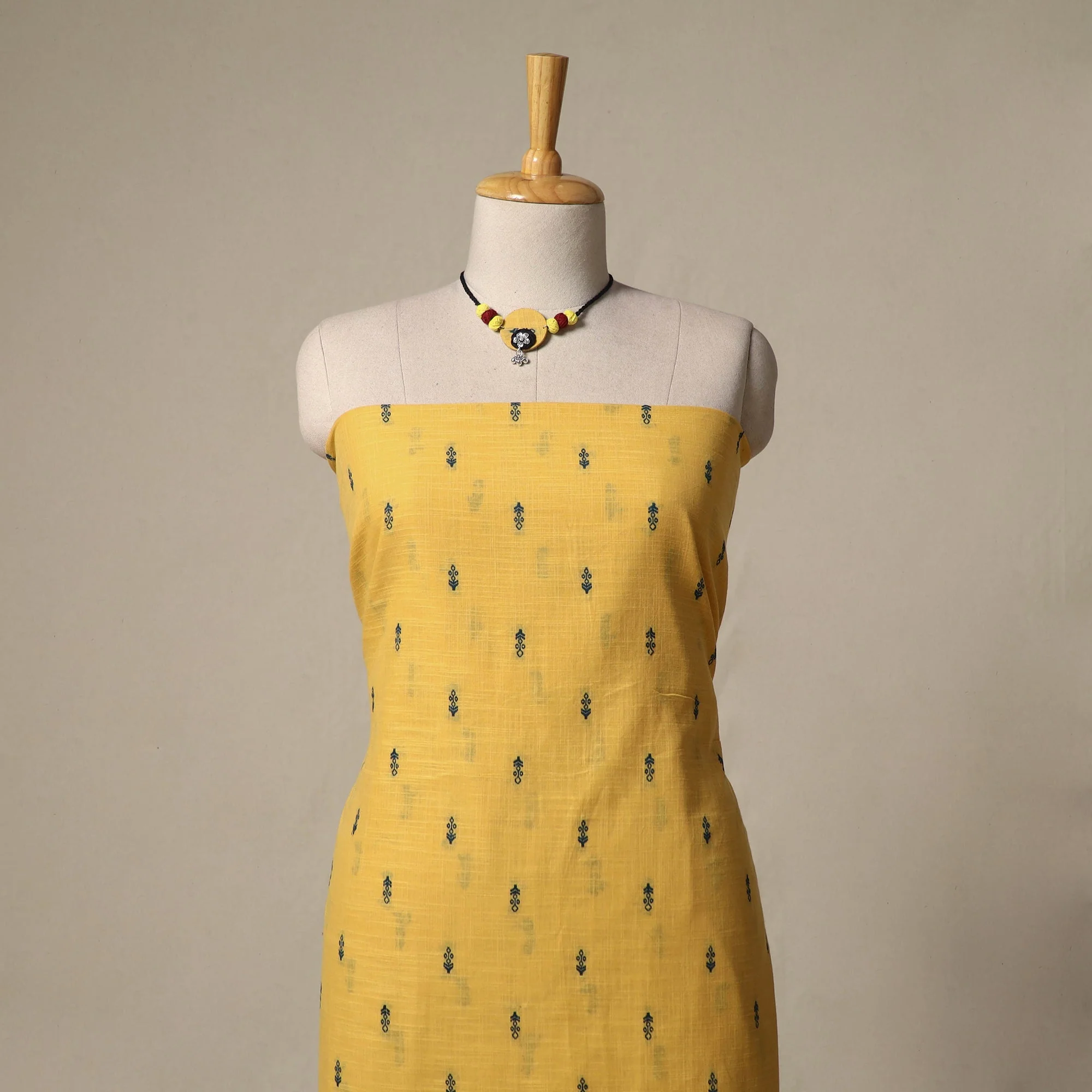Yellow - Jacquard Cotton 2pc Unstitched Dress Material with Jewellery Set 46 - Image 3