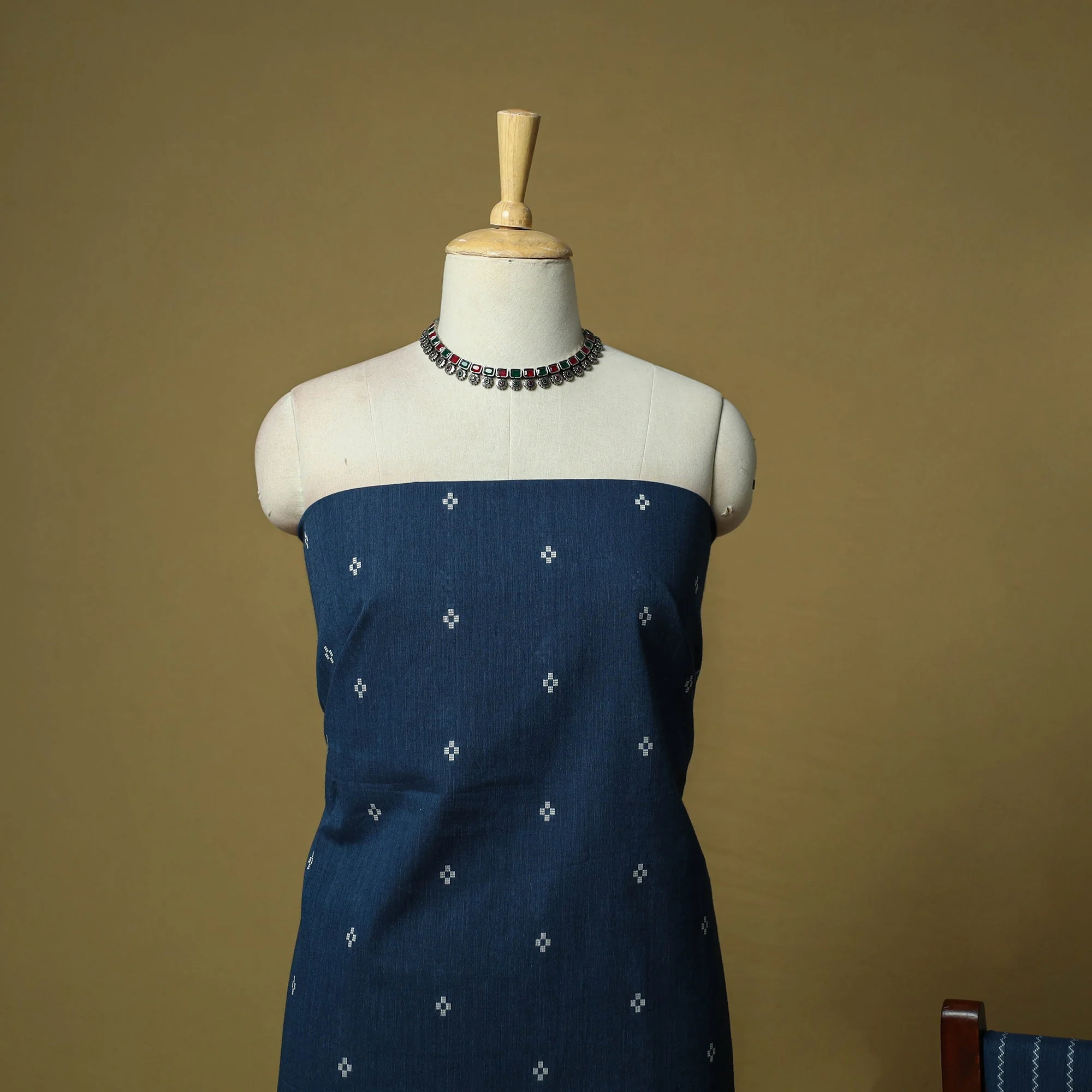 Blue - Jacquard Cotton 3pc Unstitched Dress Material 13 - Image 3