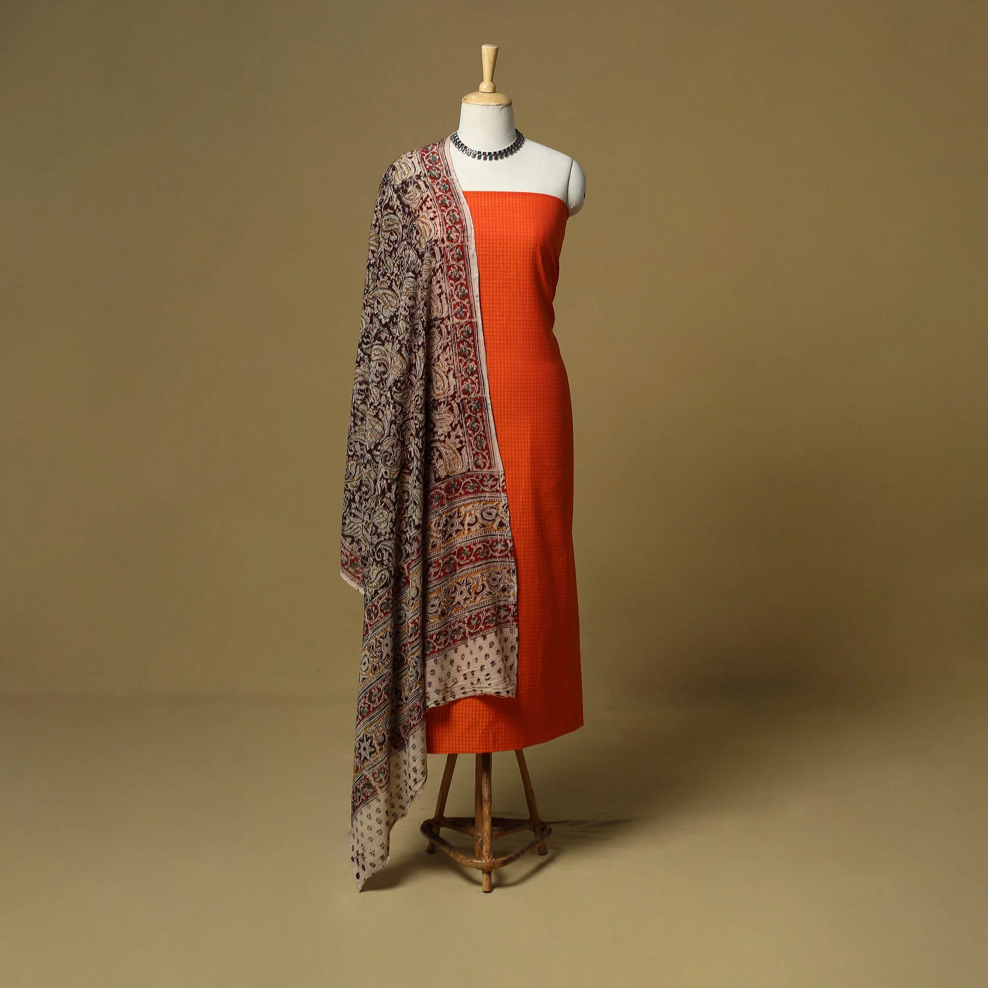 Orange - Jacquard Cotton 3pc Unstitched Dress Material 160 - Image 2