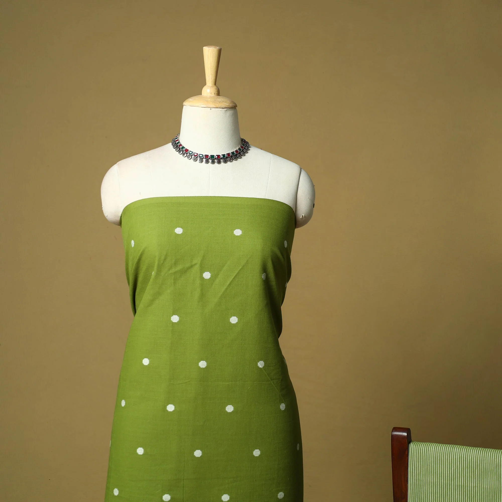 Green - Jacquard Cotton 3pc Unstitched Dress Material 48 - Image 3