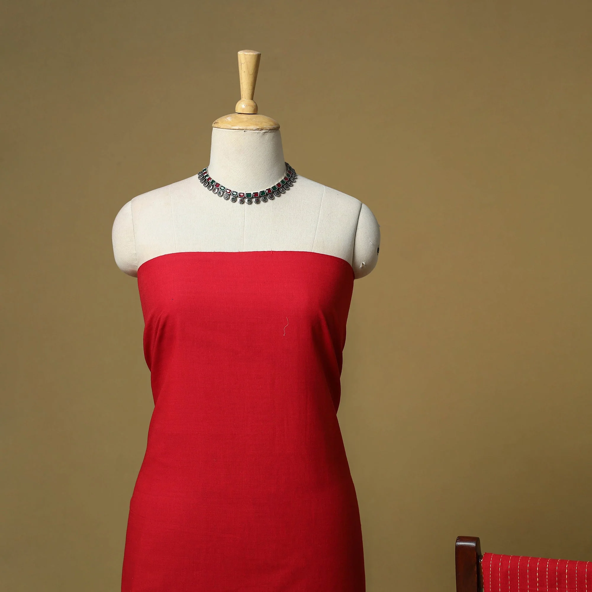 Red - Jacquard Cotton 3pc Unstitched Dress Material 77 - Image 3