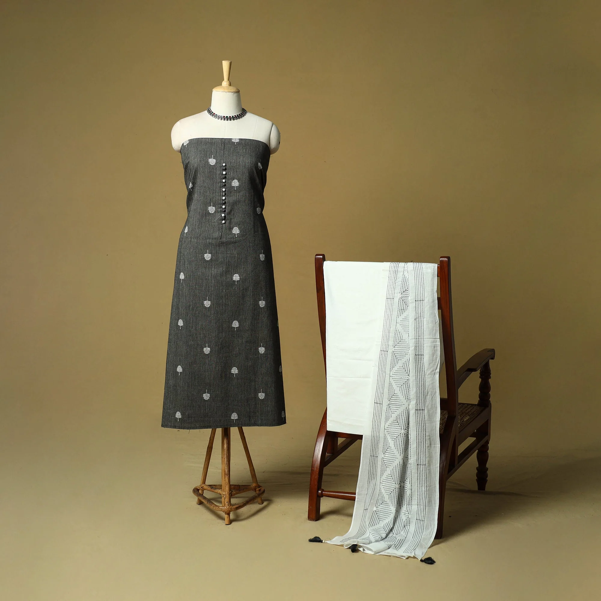 Grey - Jacquard Cotton 3pc Unstitched Dress Material 82