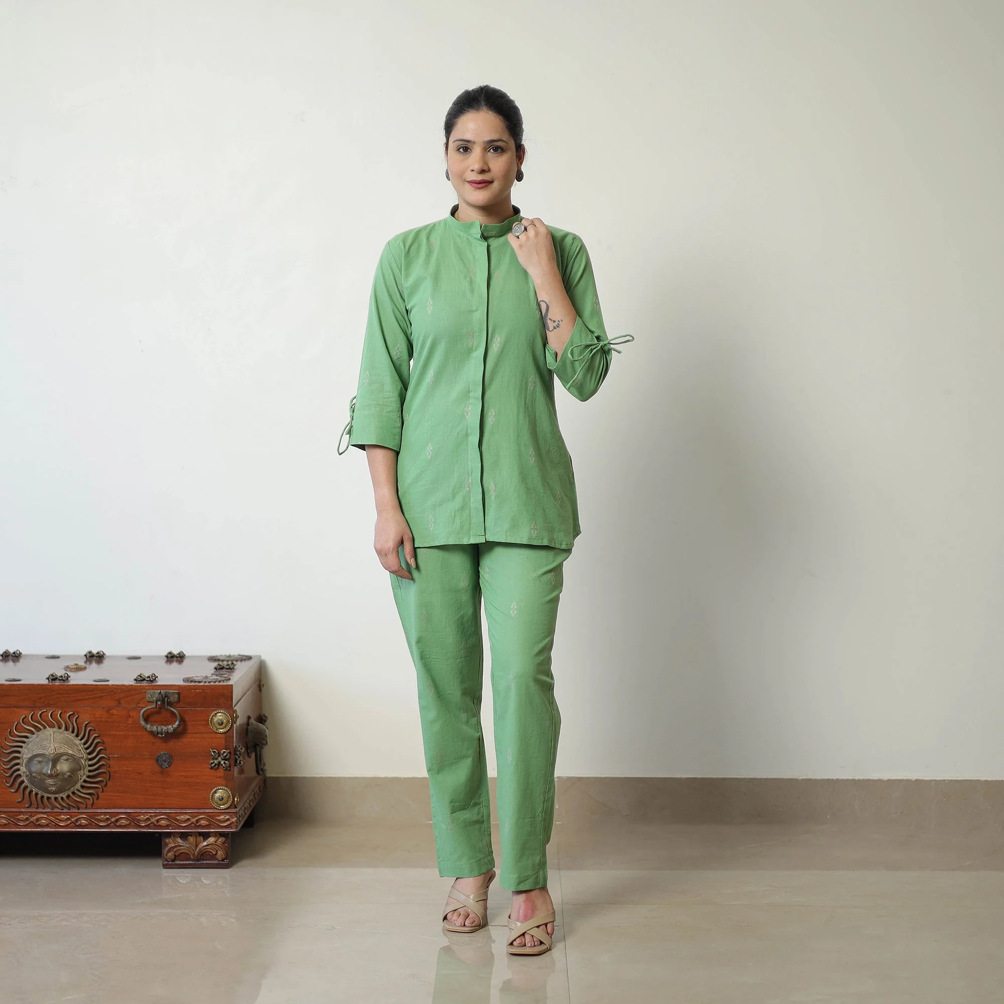 Green - Jacquard Cotton Co-Ord Set 03 - Image 3
