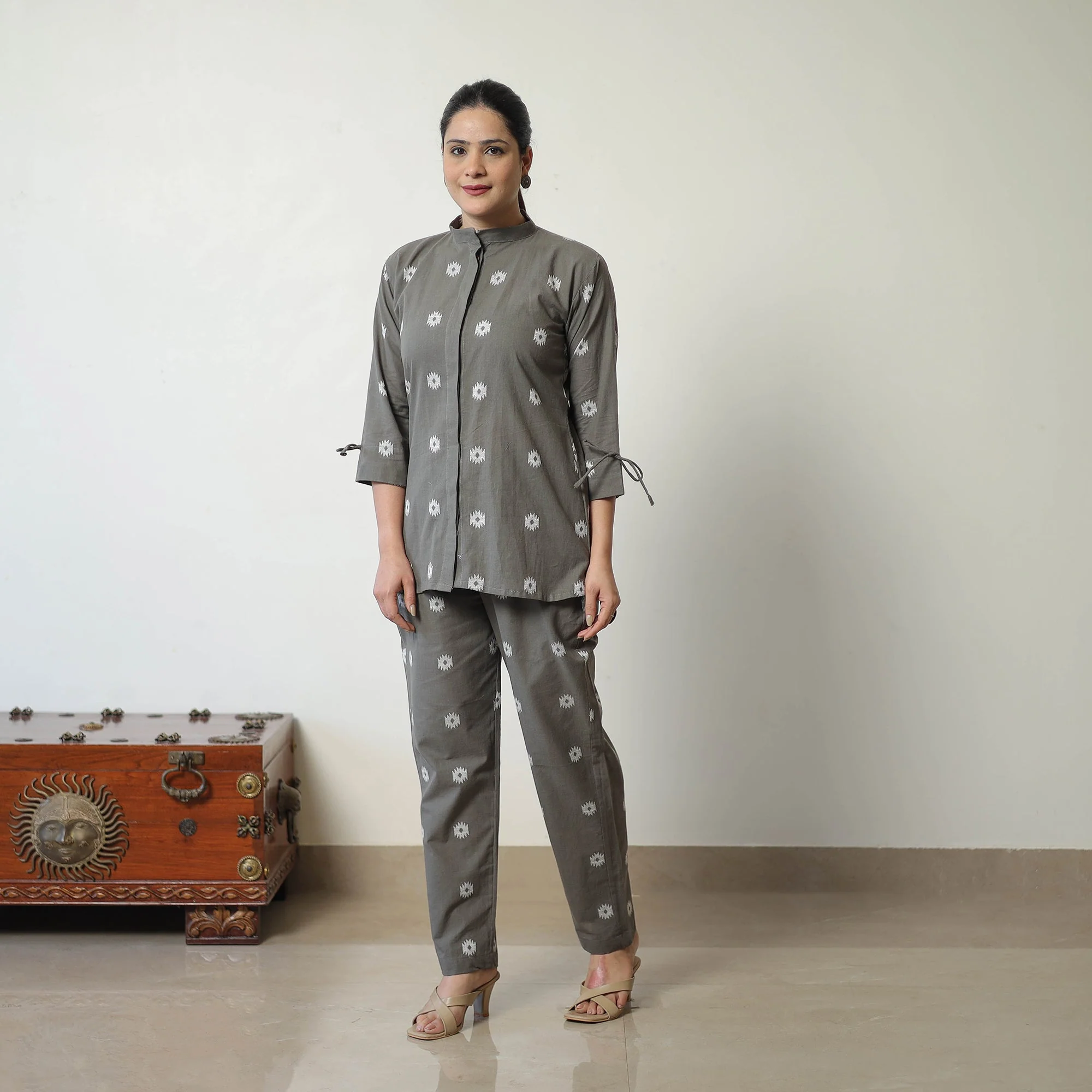 Grey - Jacquard Cotton Co-Ord Set 04 - Image 2