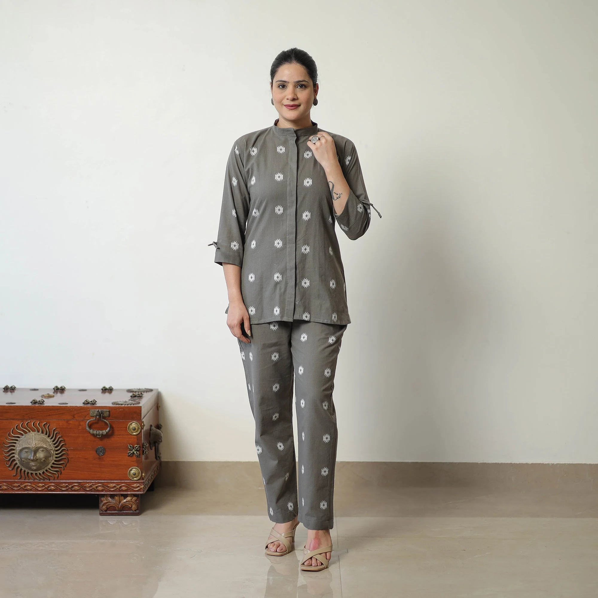 Grey - Jacquard Cotton Co-Ord Set 04 - Image 3