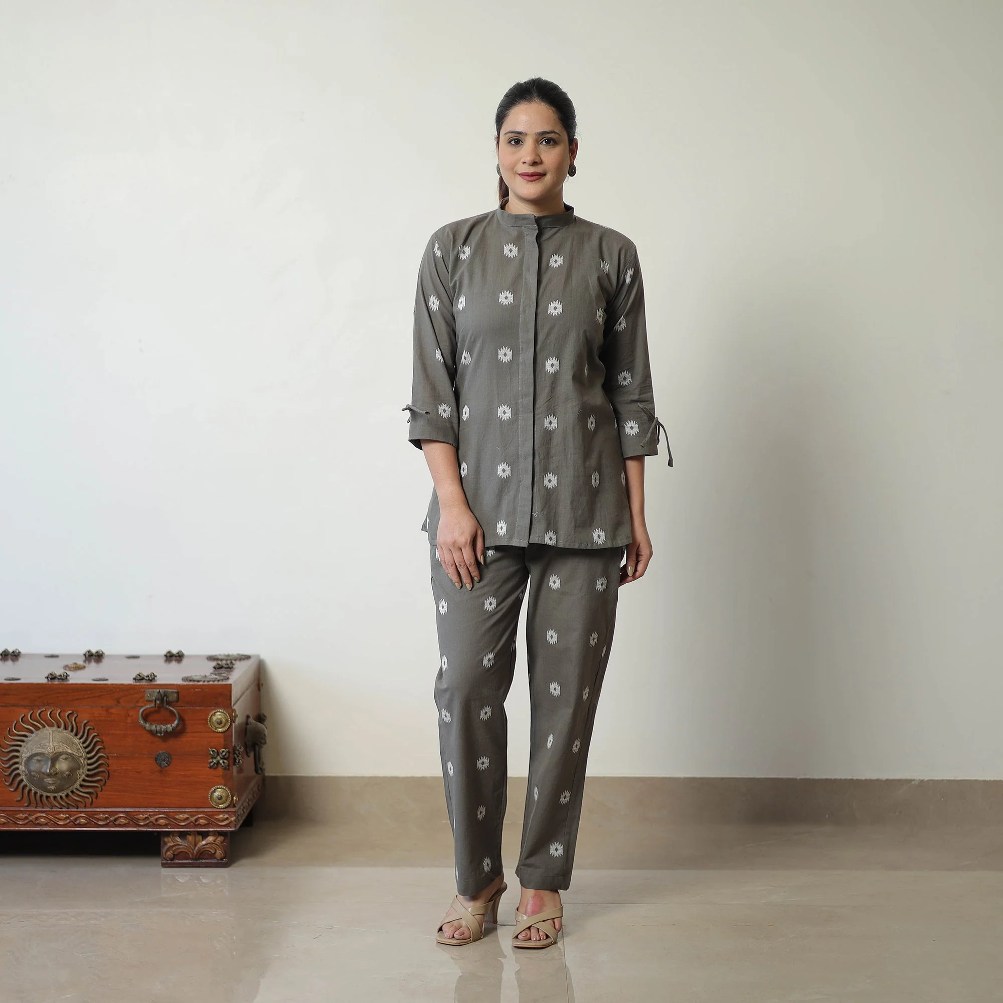 Grey - Jacquard Cotton Co-Ord Set 04 - Image 4