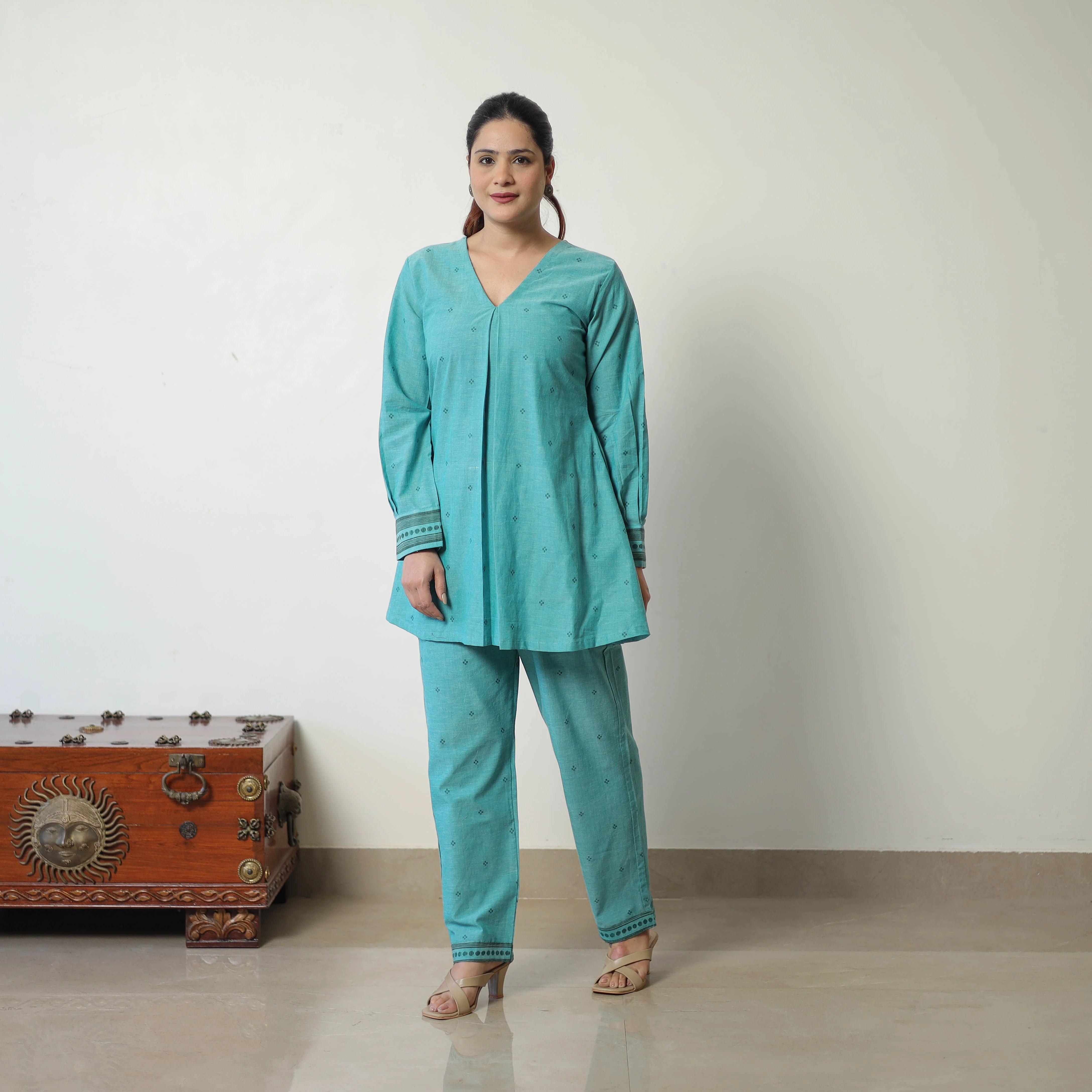 Green - Jacquard Cotton Co-Ord Set 06 - Image 2