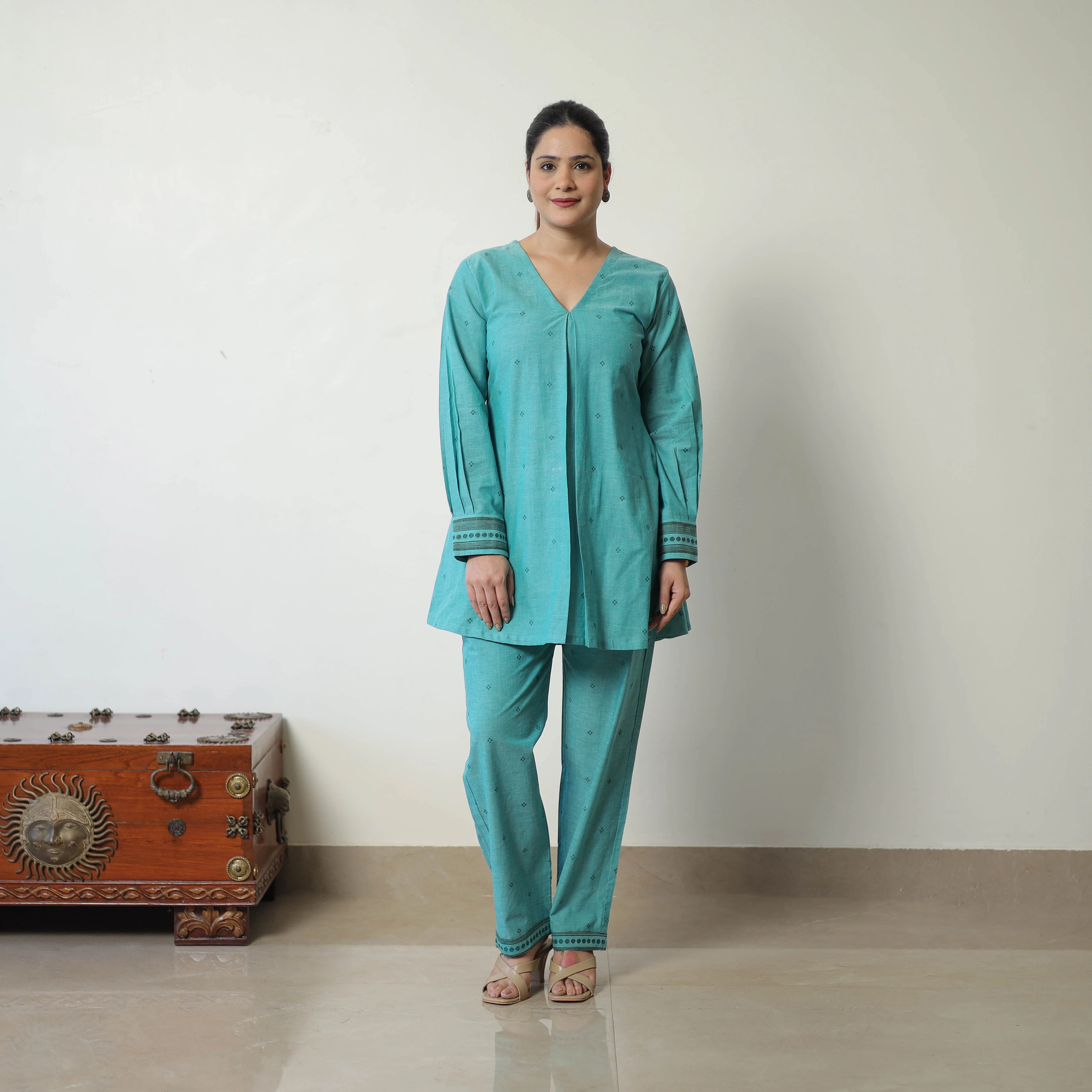 Green - Jacquard Cotton Co-Ord Set 06 - Image 4