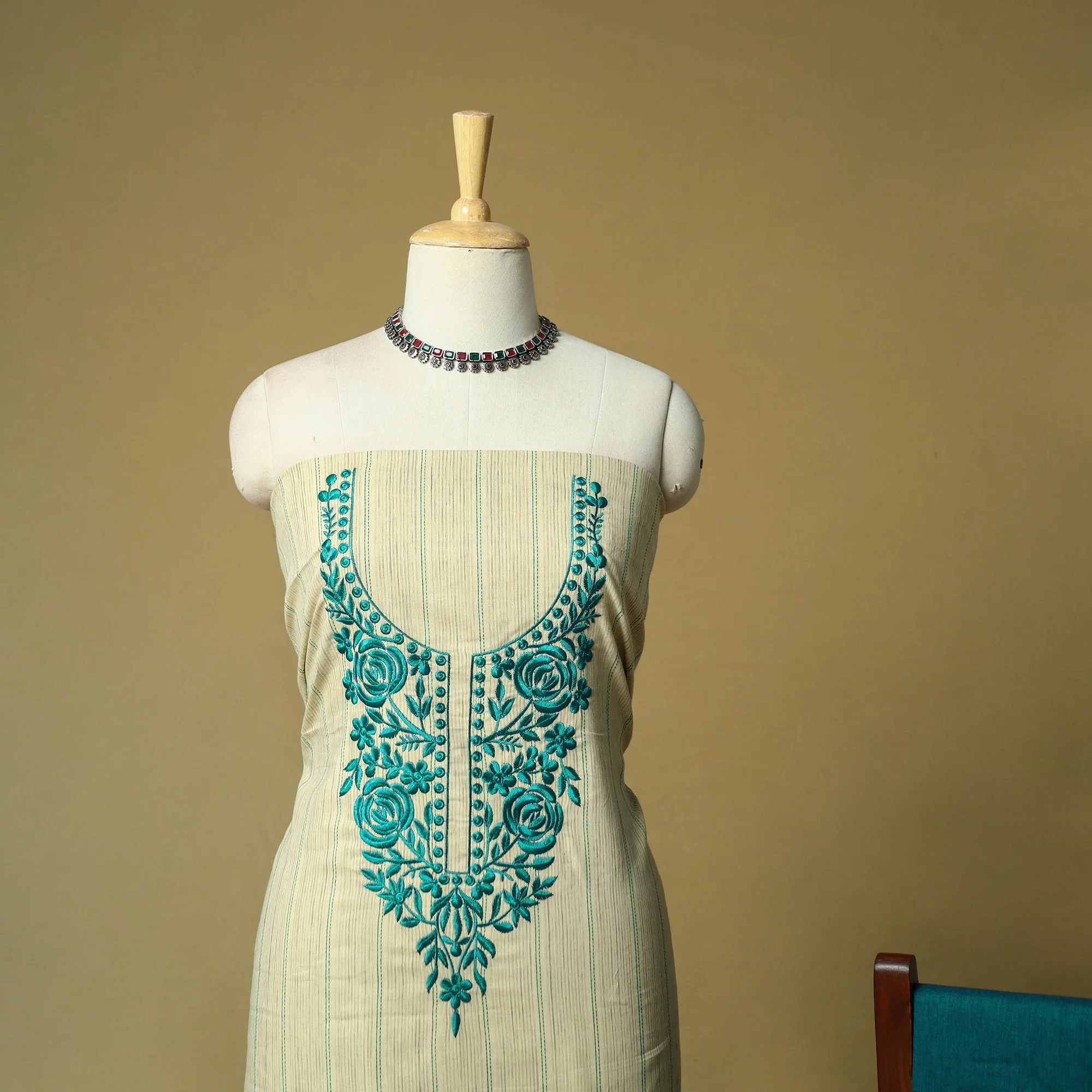 Beige - Jacquard Embroidered Cotton 3pc Unstitched Dress Material 65 - Image 3