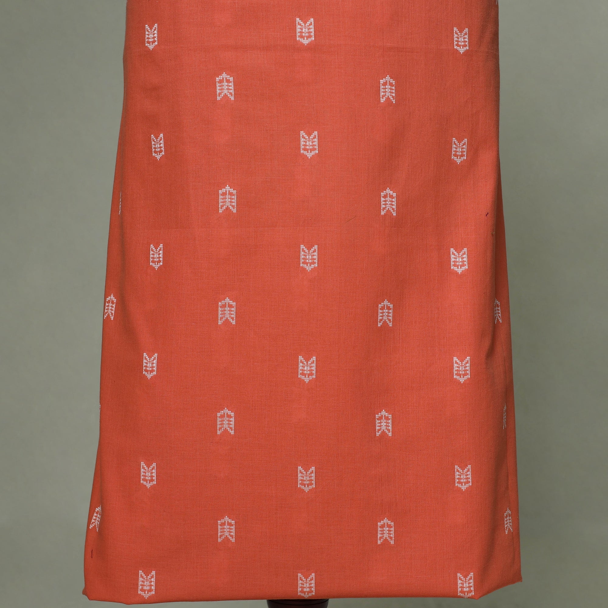 Orange - Jacquard Weave Cotton Patchwork Unstitched Kurta Material (2.5M) 23 - Image 3