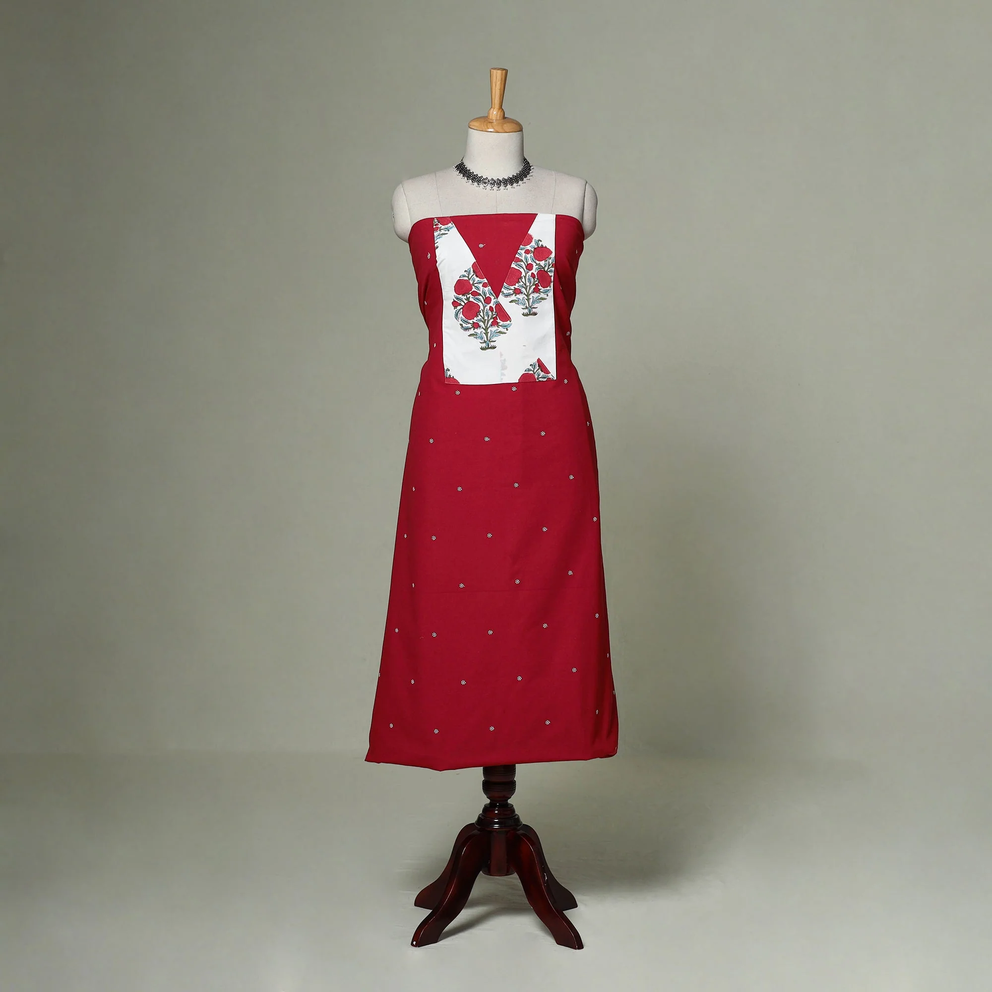 Red - Jacquard Weave Cotton Patchwork Unstitched Kurta Material (2.5M) 29