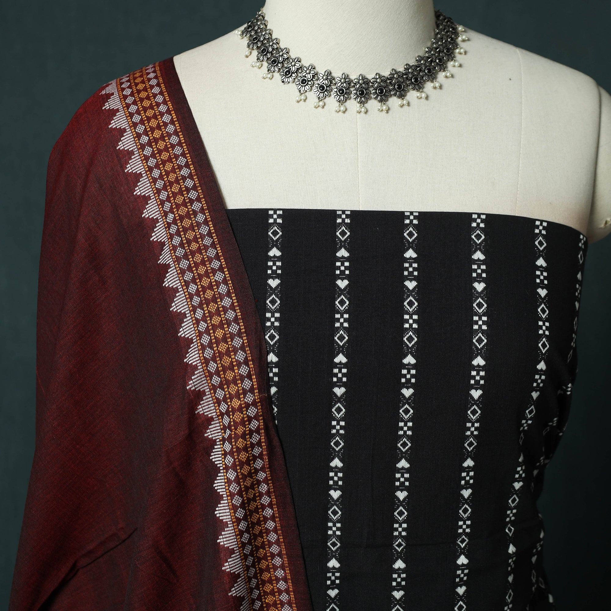 Jacquard Woven 2pc Cotton Unstitched Dress Material Kurta Set with Earrings 09 - Image 3