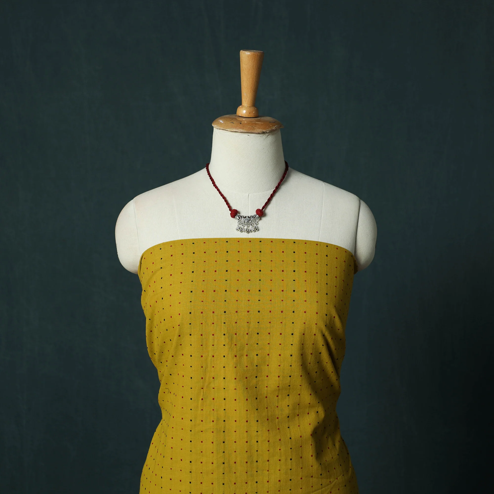 Yellow - Jacquard Woven 2pc Cotton Unstitched Dress Material Kurta Set with Jewellery 07 - Image 2