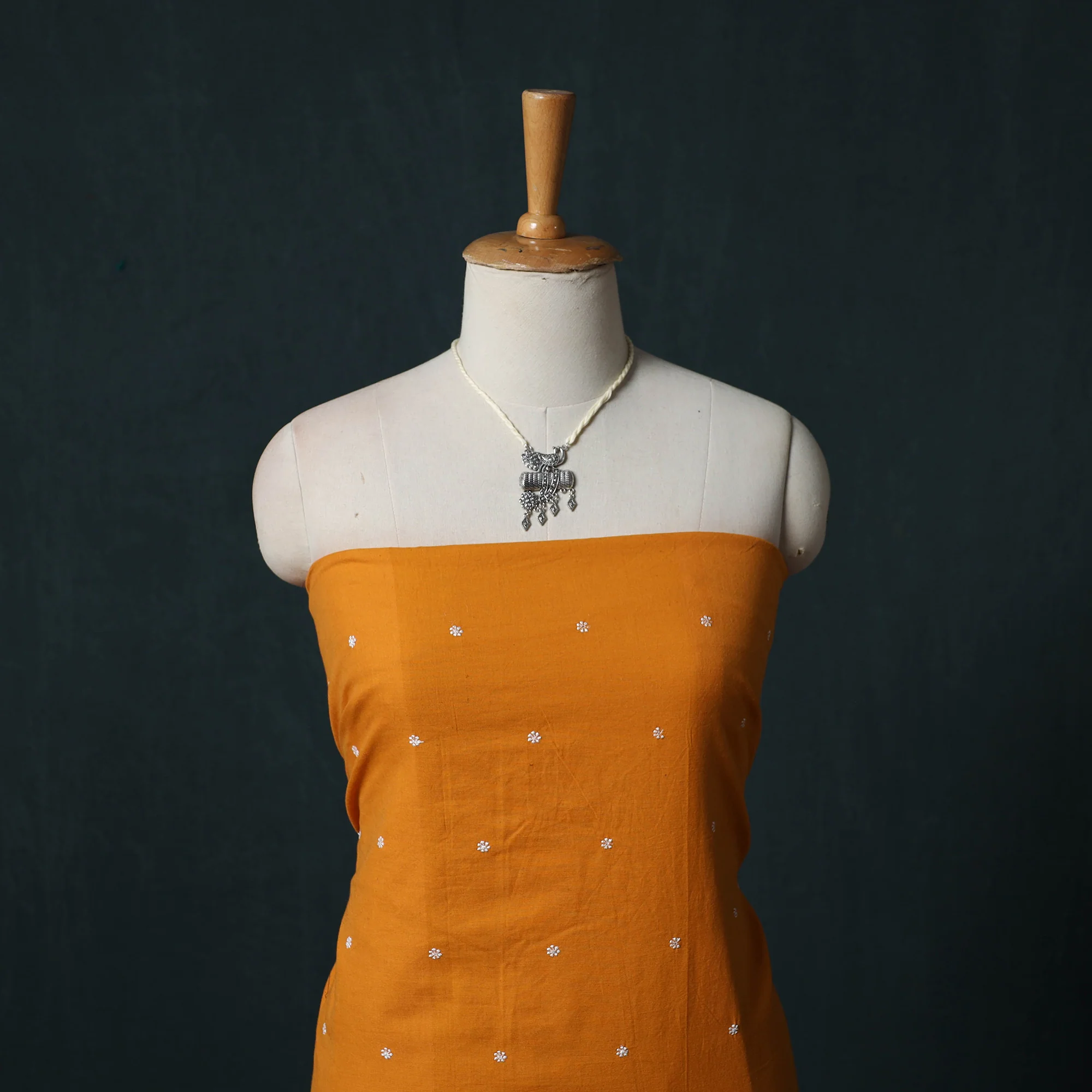 Yellow - Jacquard Woven 2pc Cotton Unstitched Dress Material Kurta Set with Jewellery 08 - Image 2