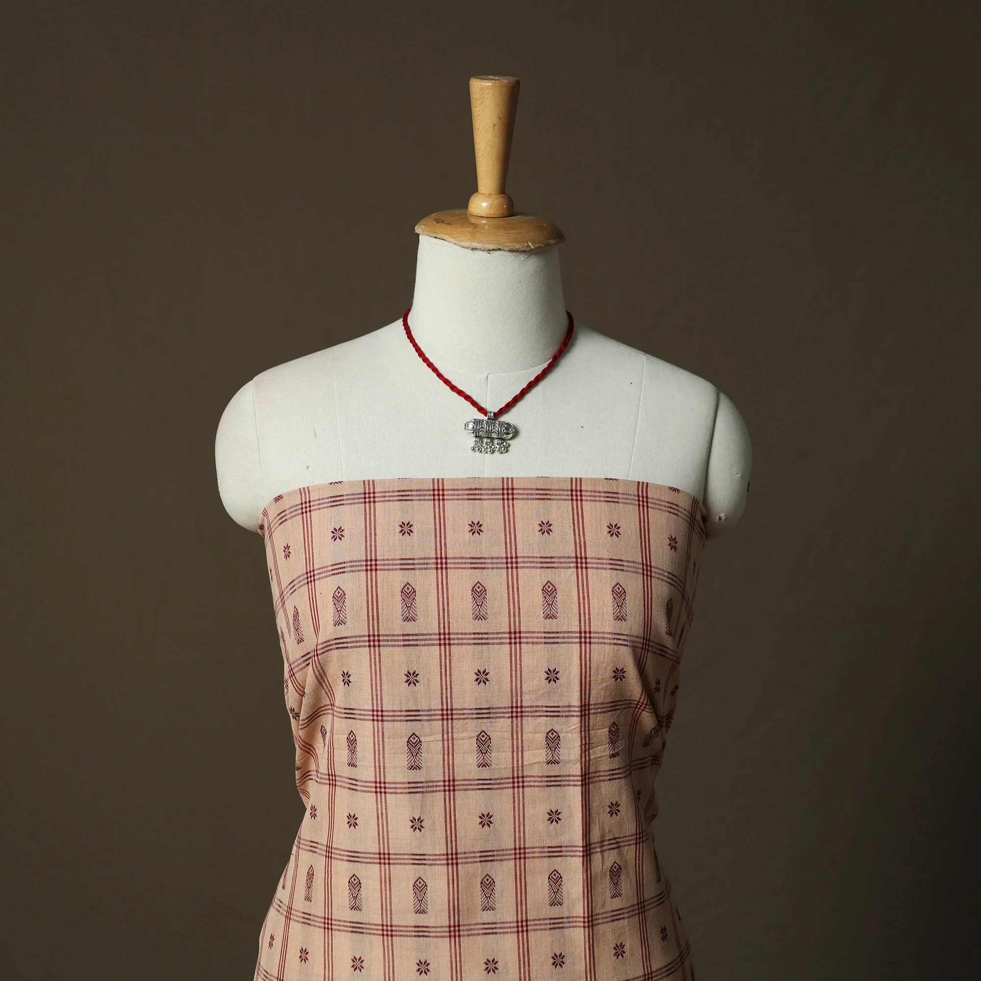 Jacquard Woven Cotton 2pc Unstitched Dress Material Kurta Set with Jewellery 10 - Image 2