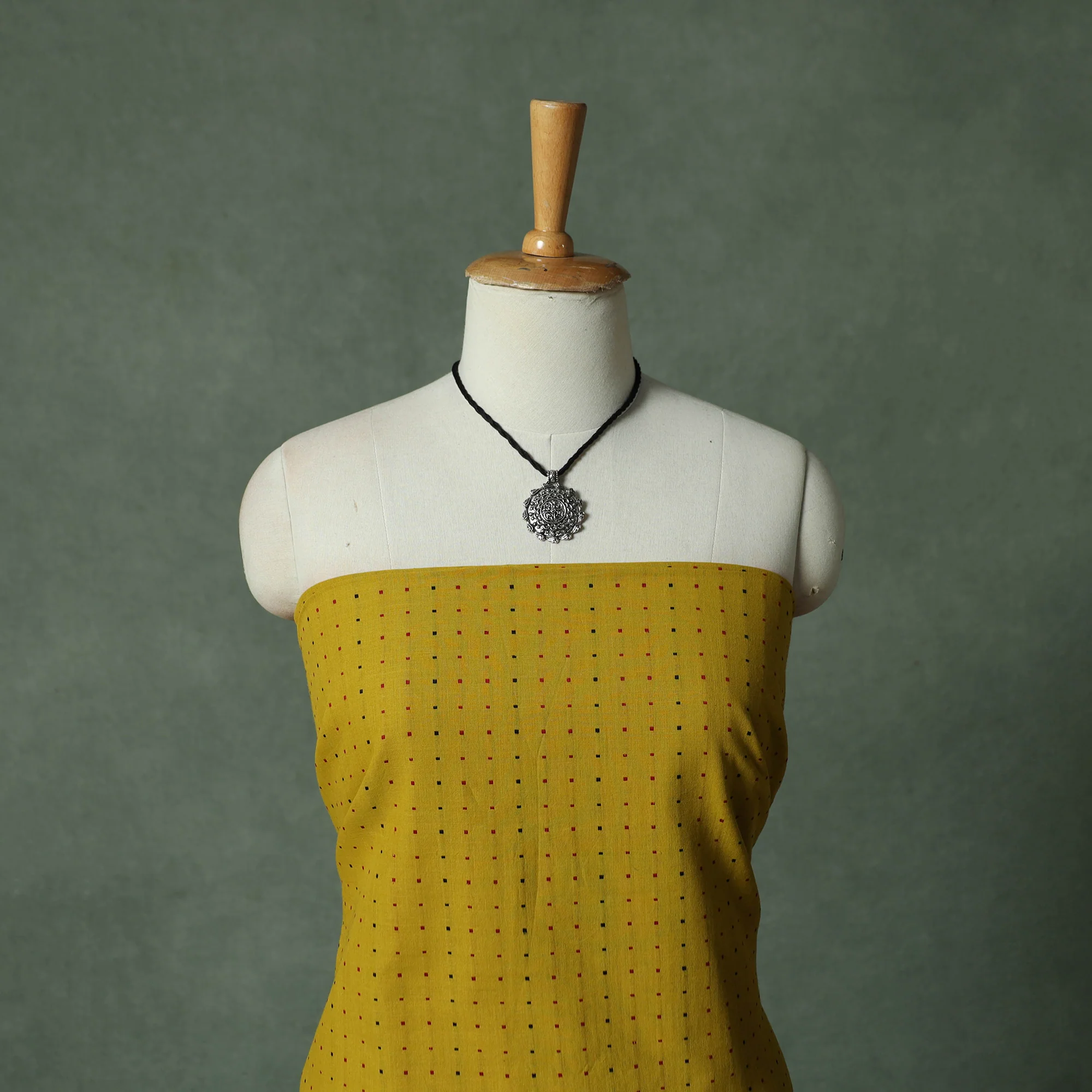 Yellow - Jacquard Woven Cotton 2pc Unstitched Dress Material Kurta Set with Jewellery 22 - Image 2