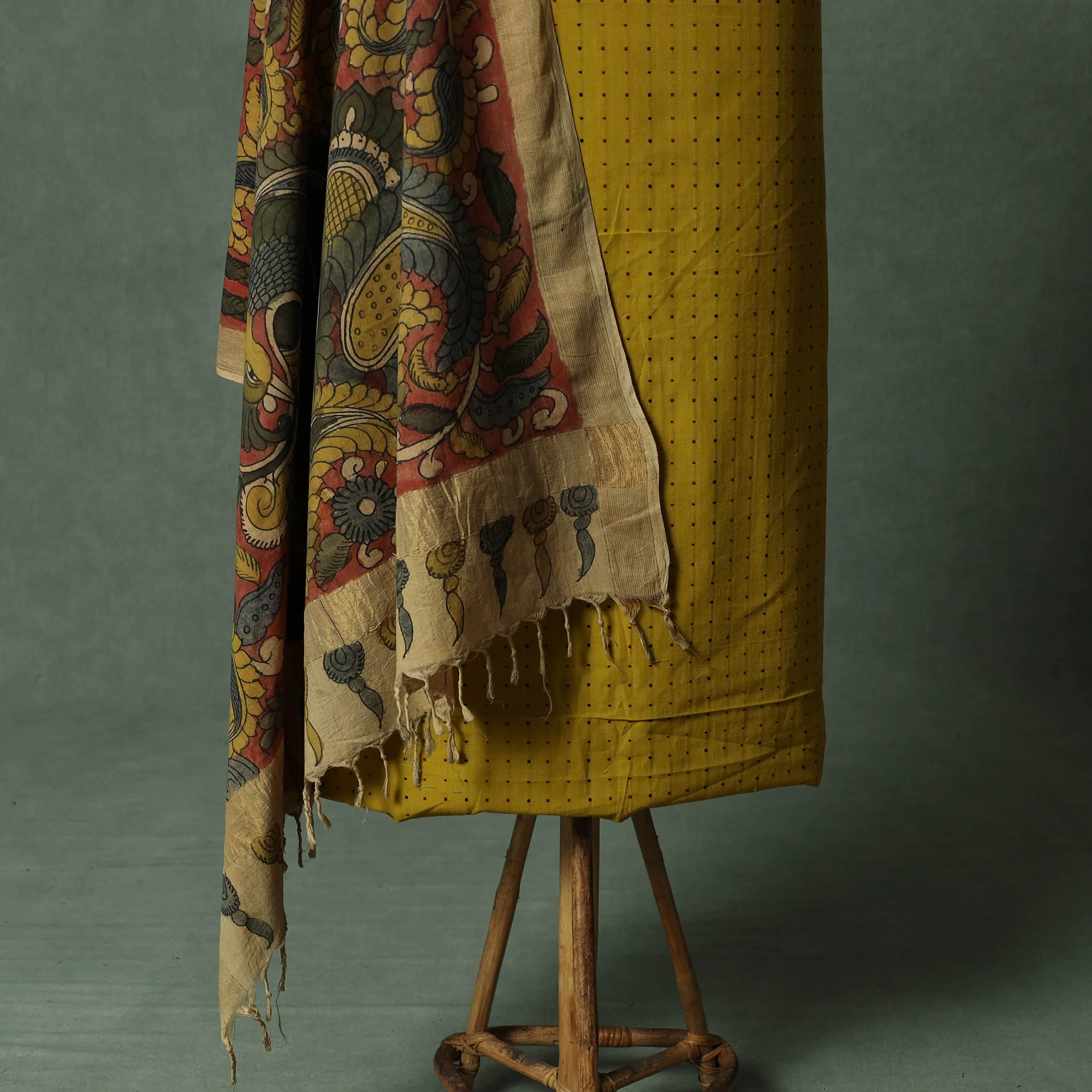 Yellow - Jacquard Woven Cotton 2pc Unstitched Dress Material Kurta Set with Jewellery 22 - Image 4