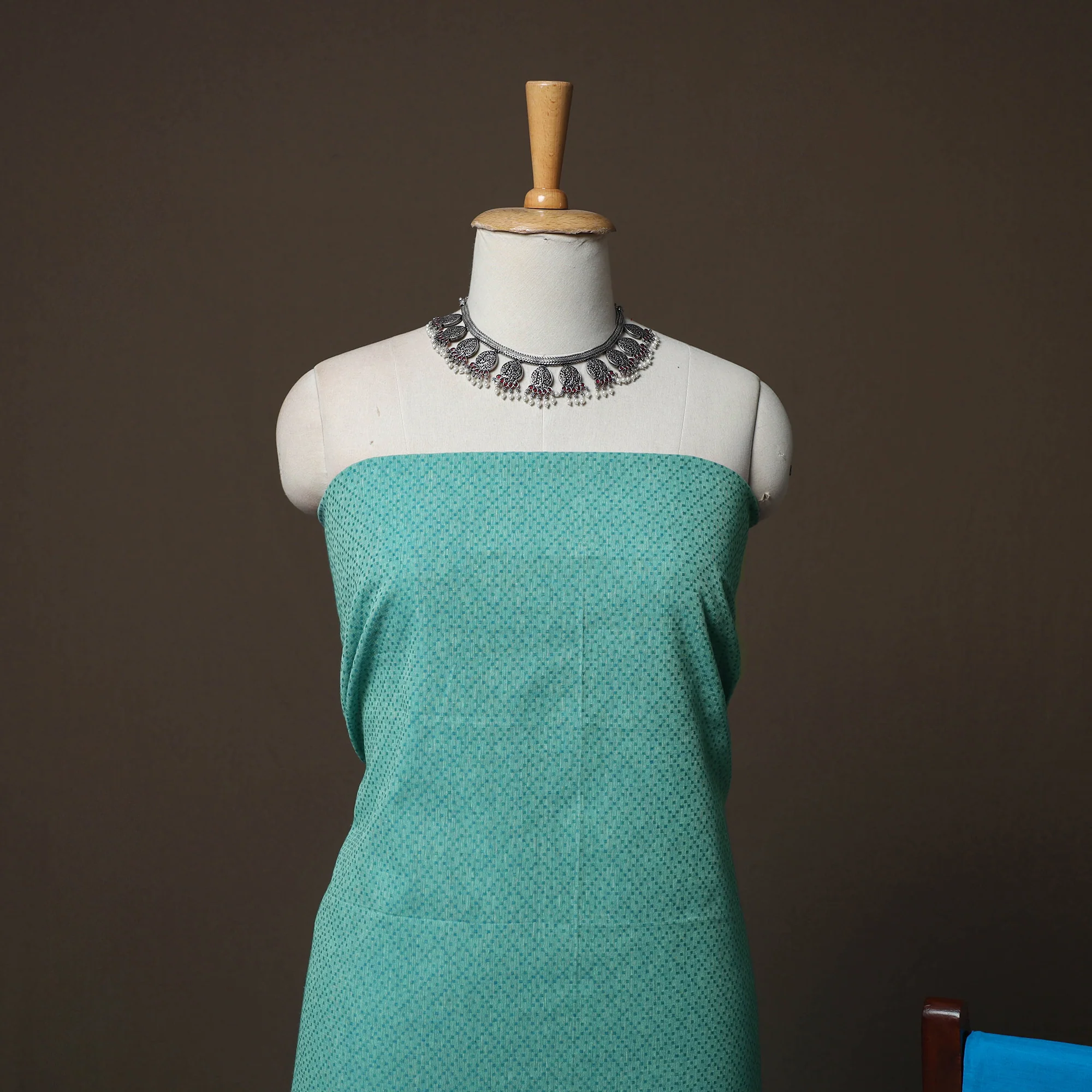 Green - Jacquard Woven Pure Cotton 3pc Unstitched Dress Material Suit Set 107 - Image 3
