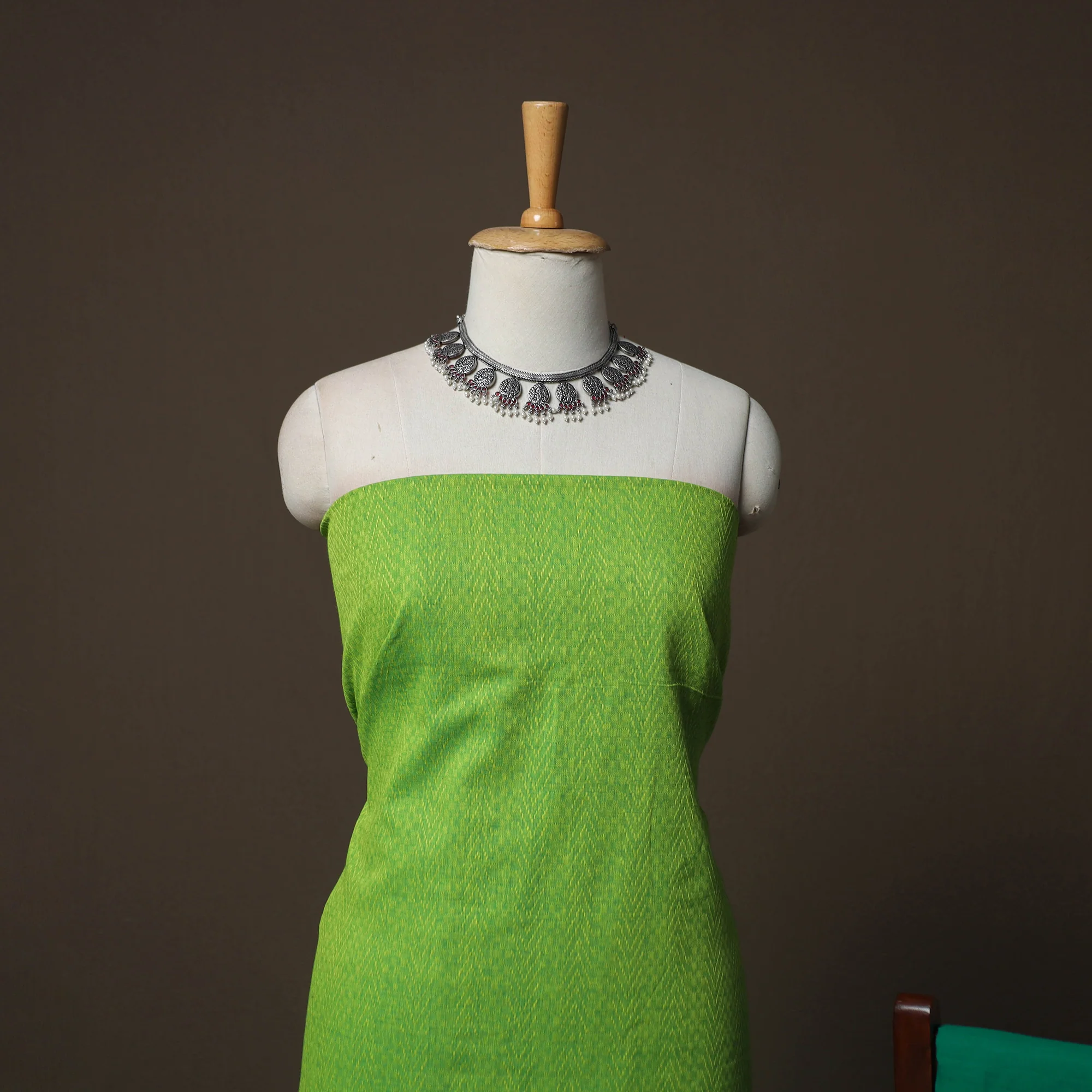 Green - Jacquard Woven Pure Cotton 3pc Unstitched Dress Material Suit Set 111 - Image 3