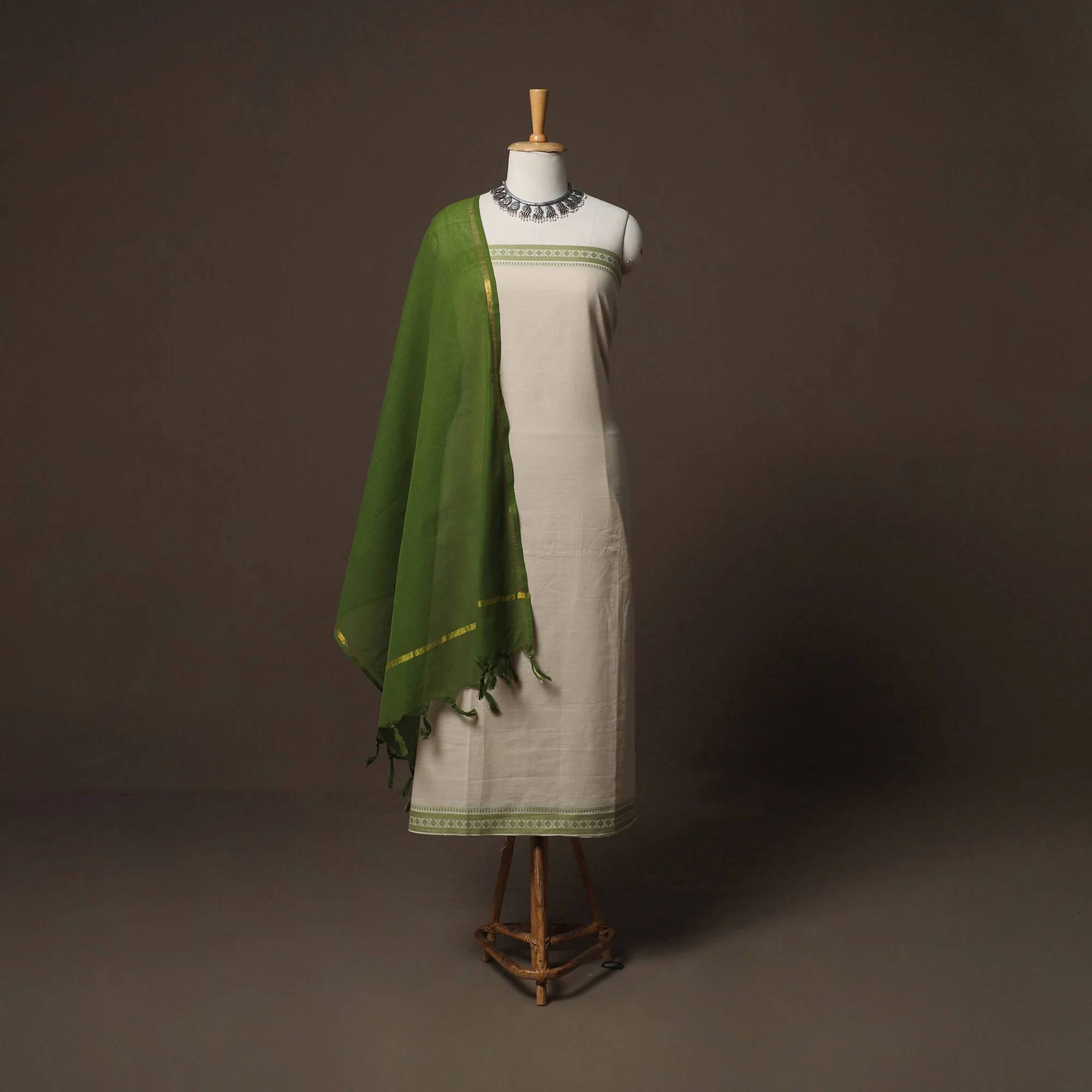 Beige - Jacquard Woven Pure Cotton 3pc Unstitched Dress Material Suit Set 22
