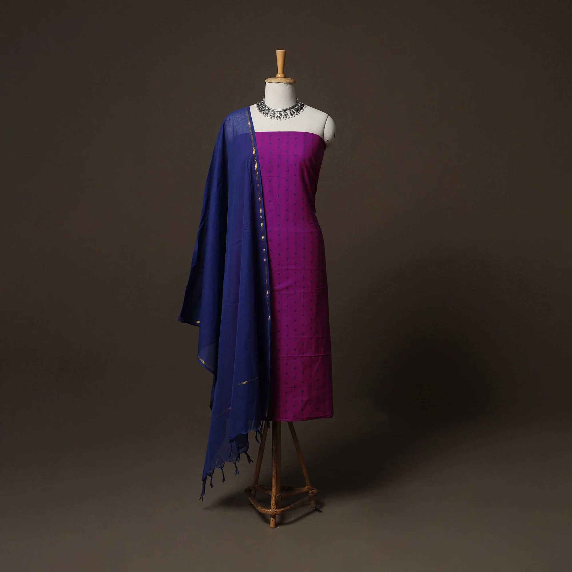 Purple - Jacquard Woven Pure Cotton 3pc Unstitched Dress Material Suit Set 30