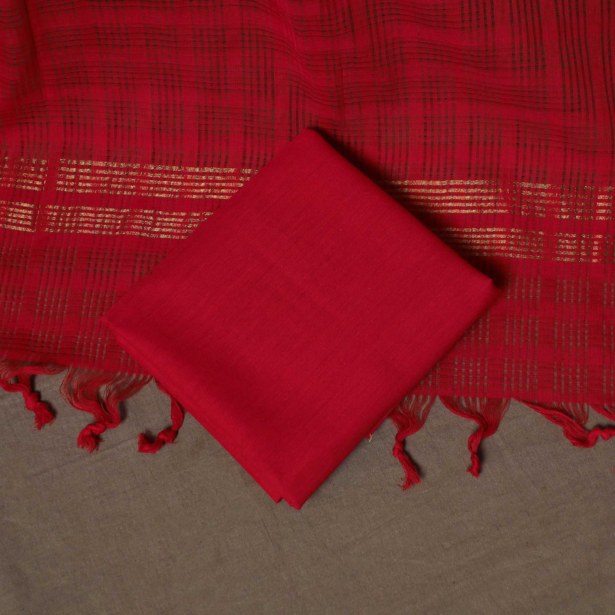 Red - Jacquard Woven Pure Cotton 3pc Unstitched Dress Material Suit Set 97 - Image 5