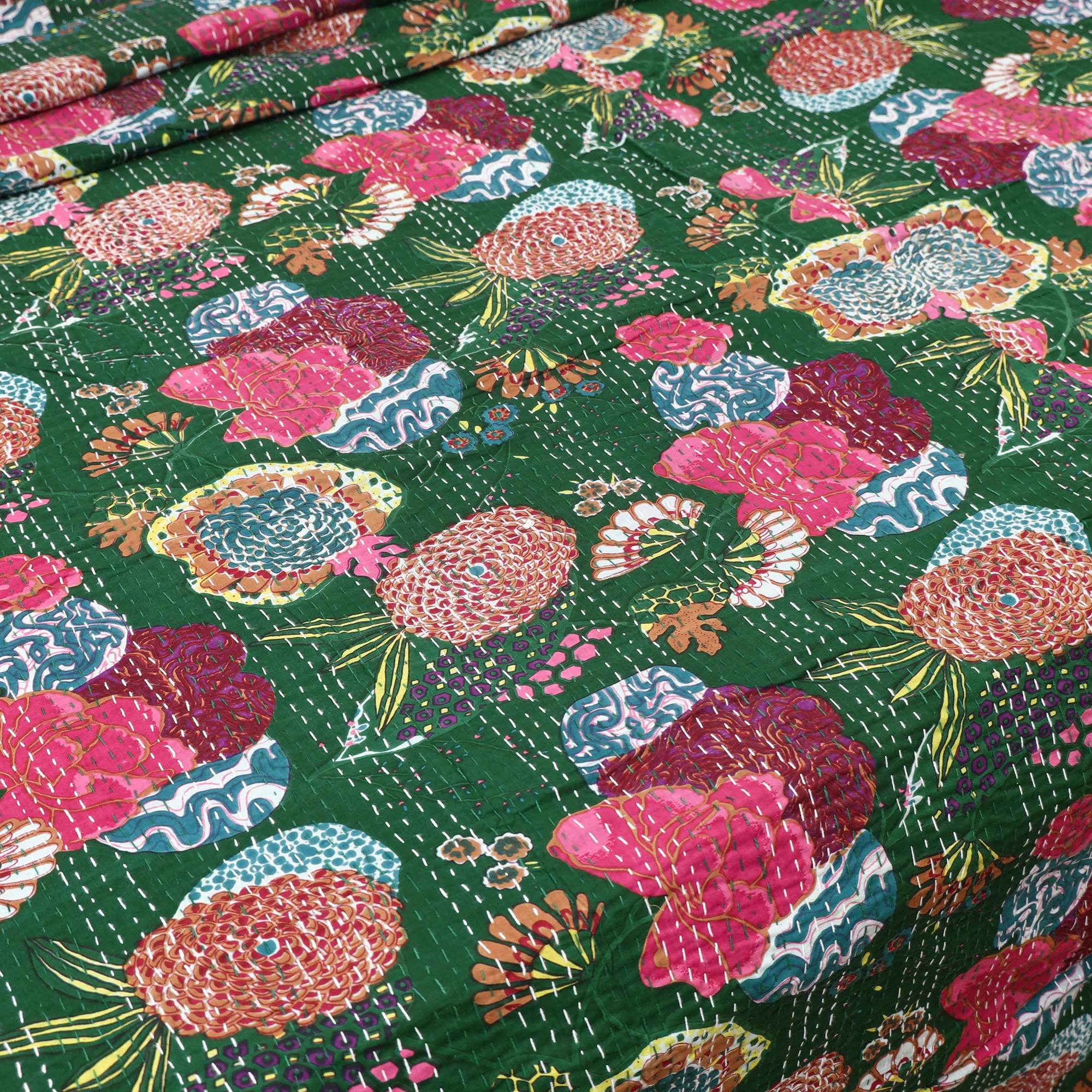 Green - Jaipur Print Tagai Work Double Bedsheet (108 x 90 in) 03 - Image 3