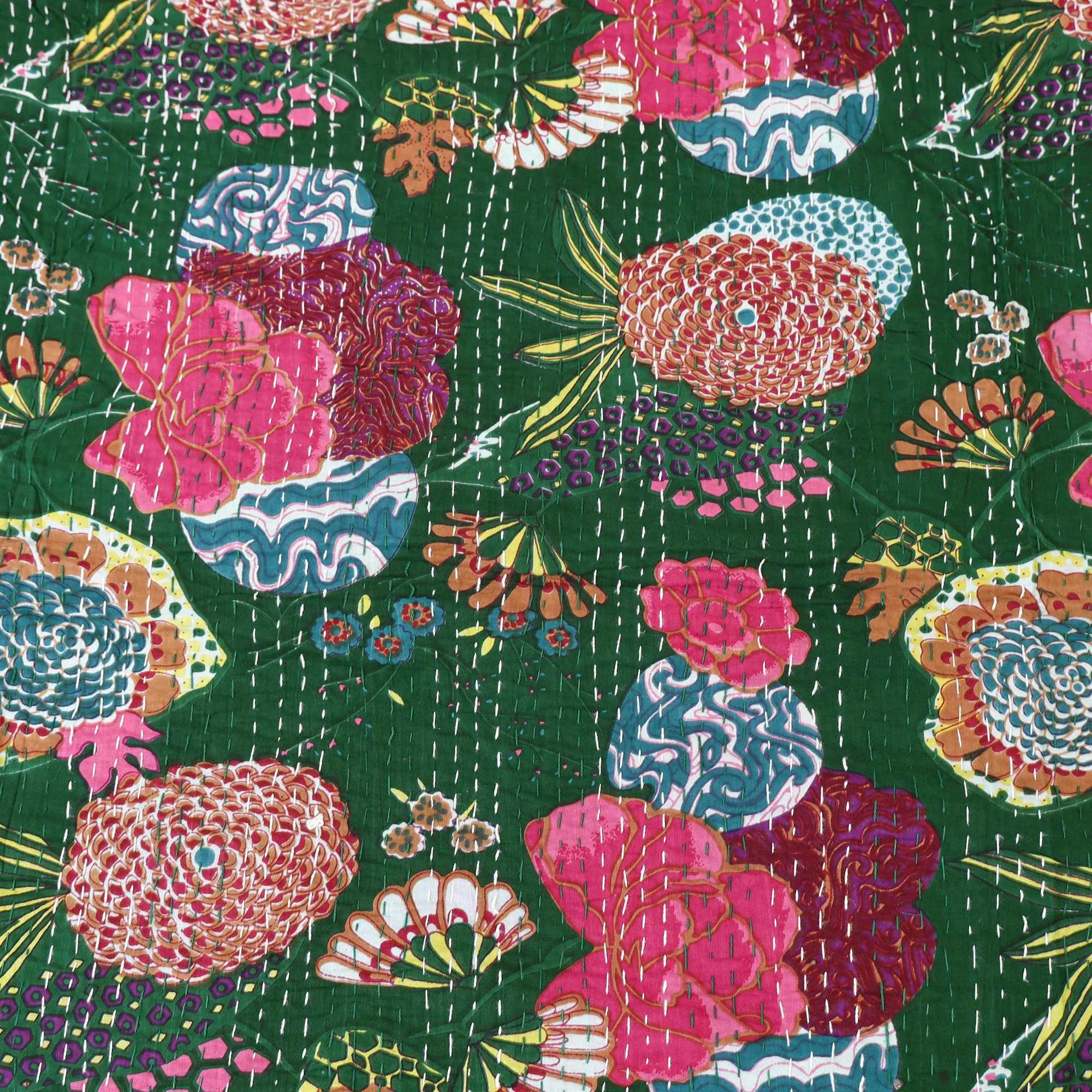 Green - Jaipur Print Tagai Work Double Bedsheet (108 x 90 in) 03 - Image 4