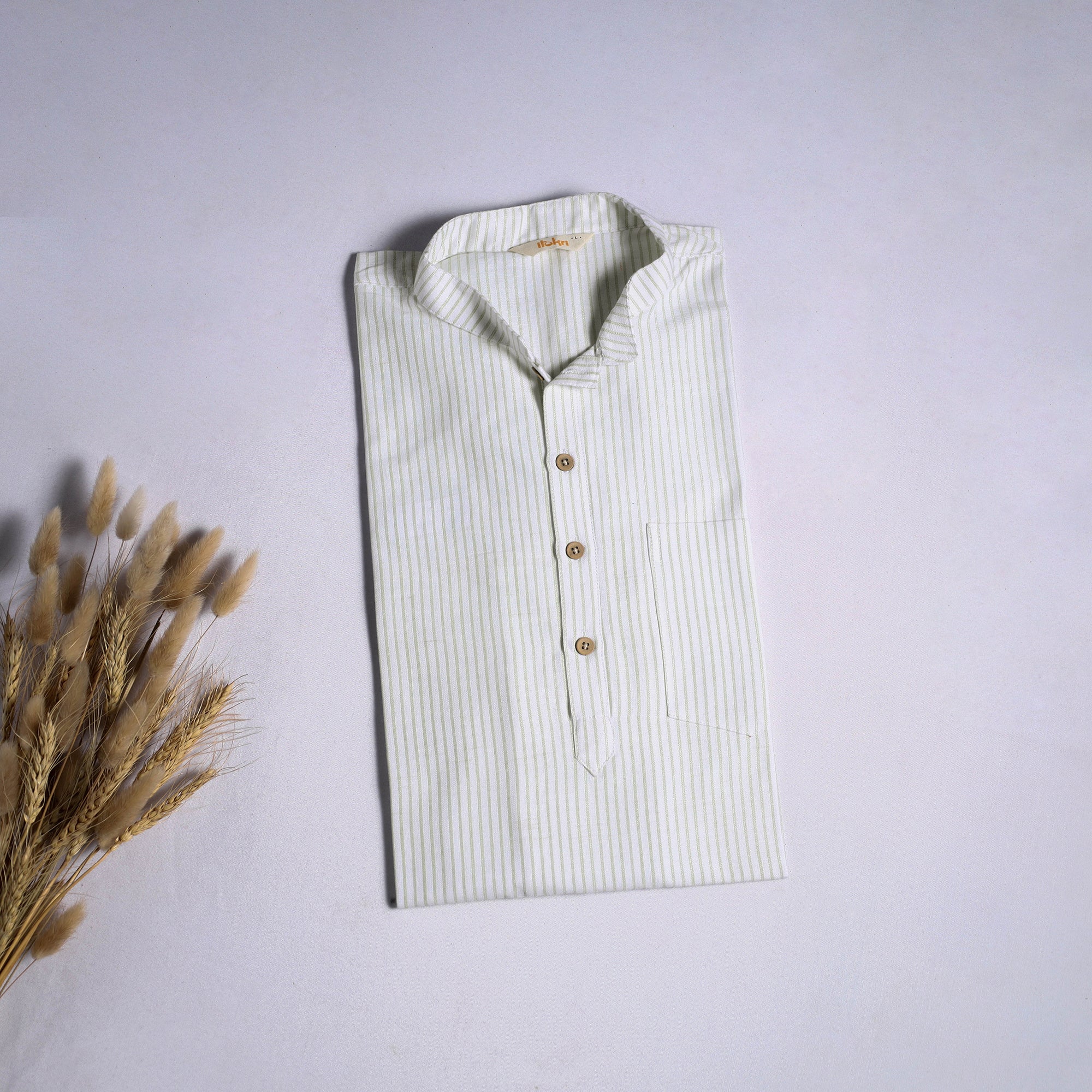 White - Jhiri Handloom Cotton Short Kurta for Men 06
