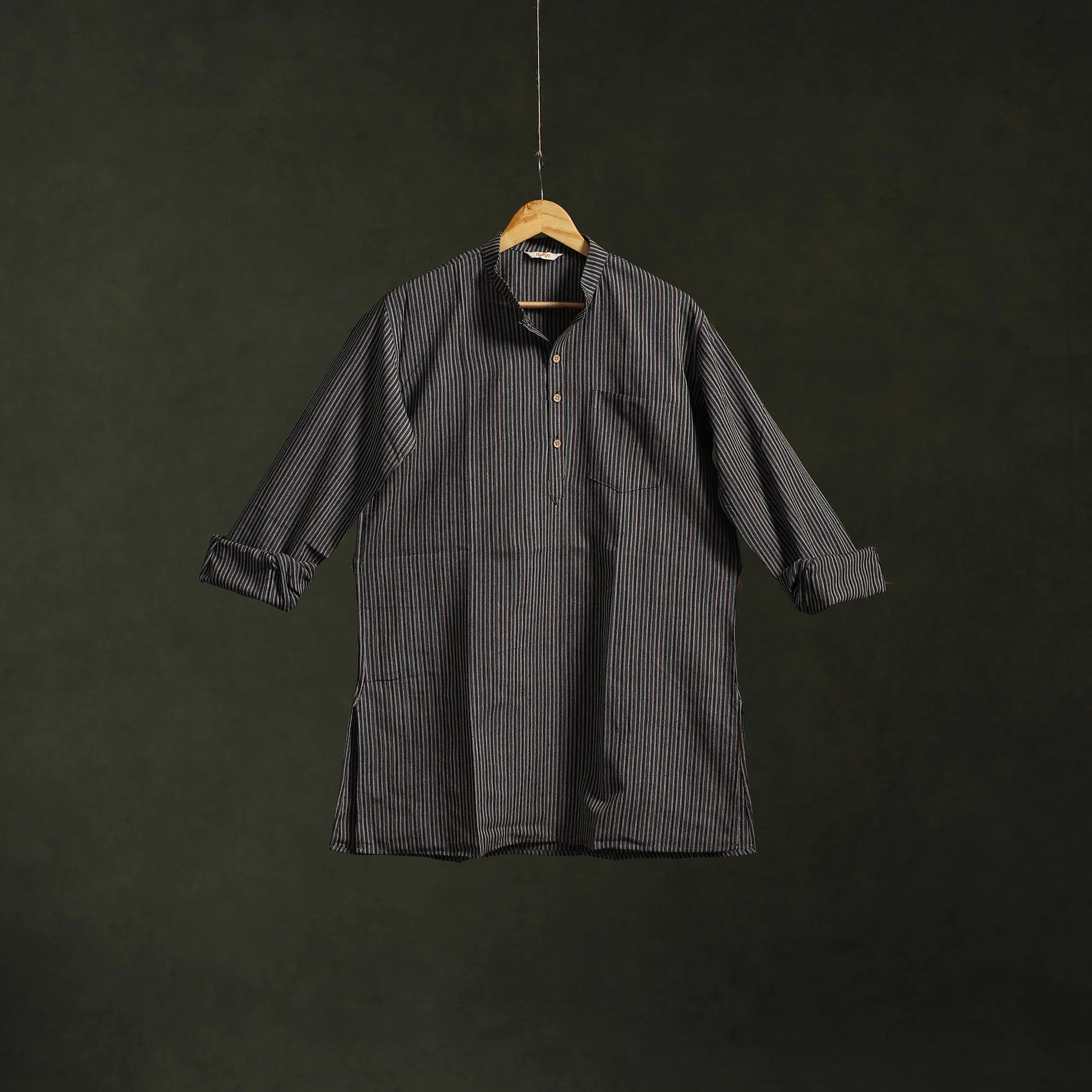 Grey - Jhiri Handloom Cotton Short Kurta for Men 07 - Image 2