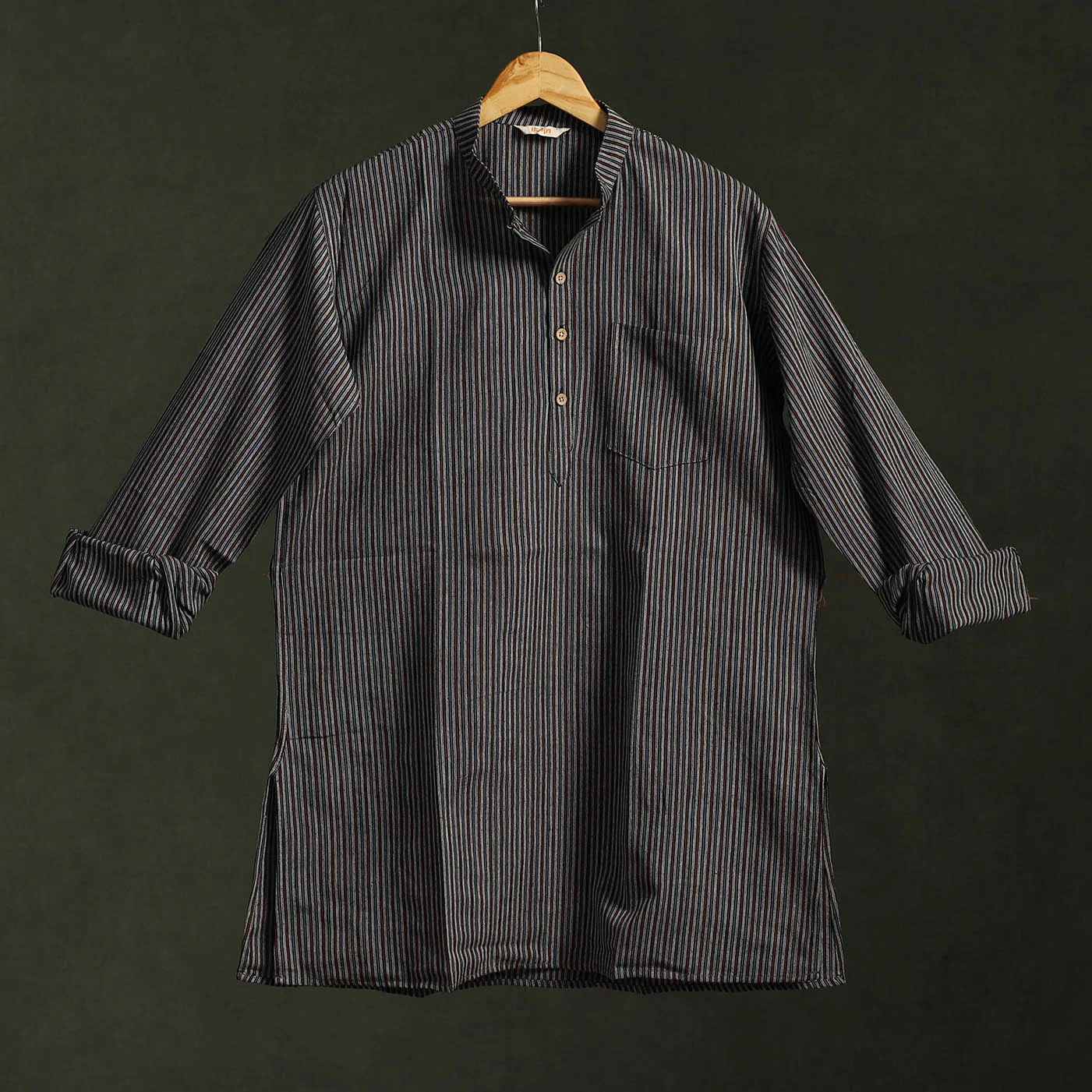 Grey - Jhiri Handloom Cotton Short Kurta for Men 07 - Image 3