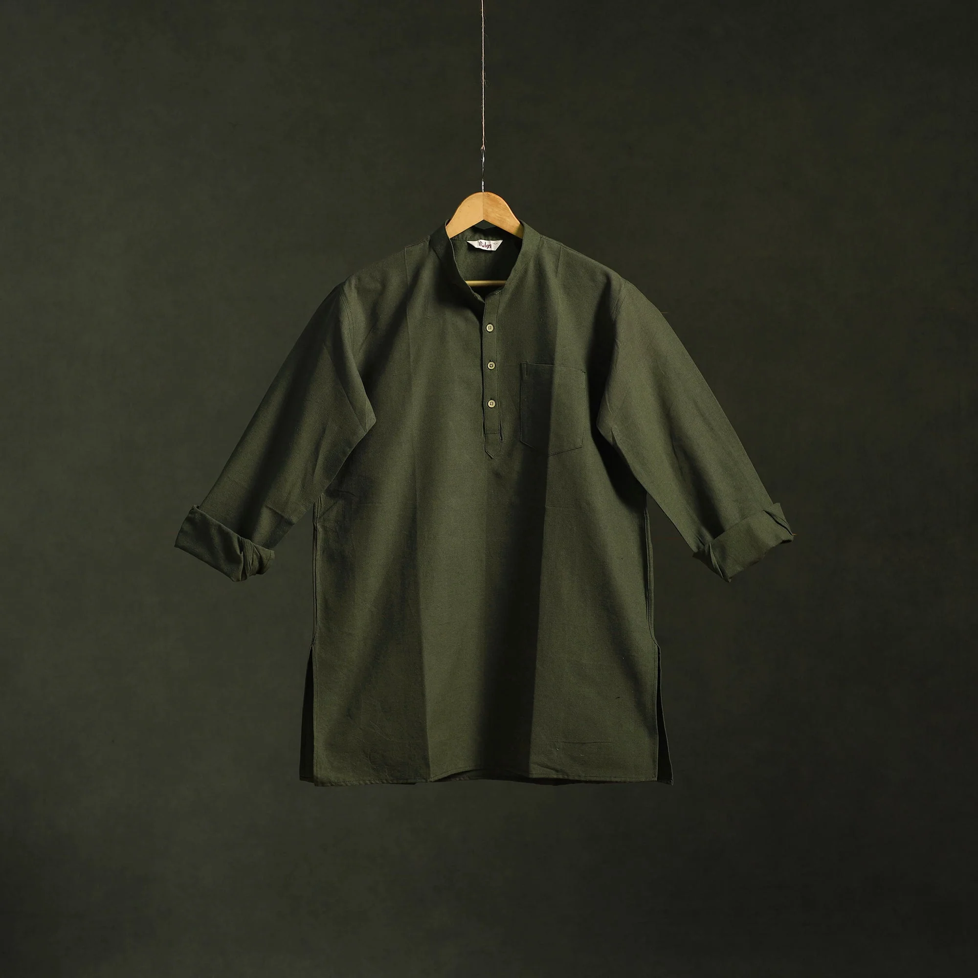 Green - Jhiri Handloom Cotton Short Kurta for Men 10 - Image 2