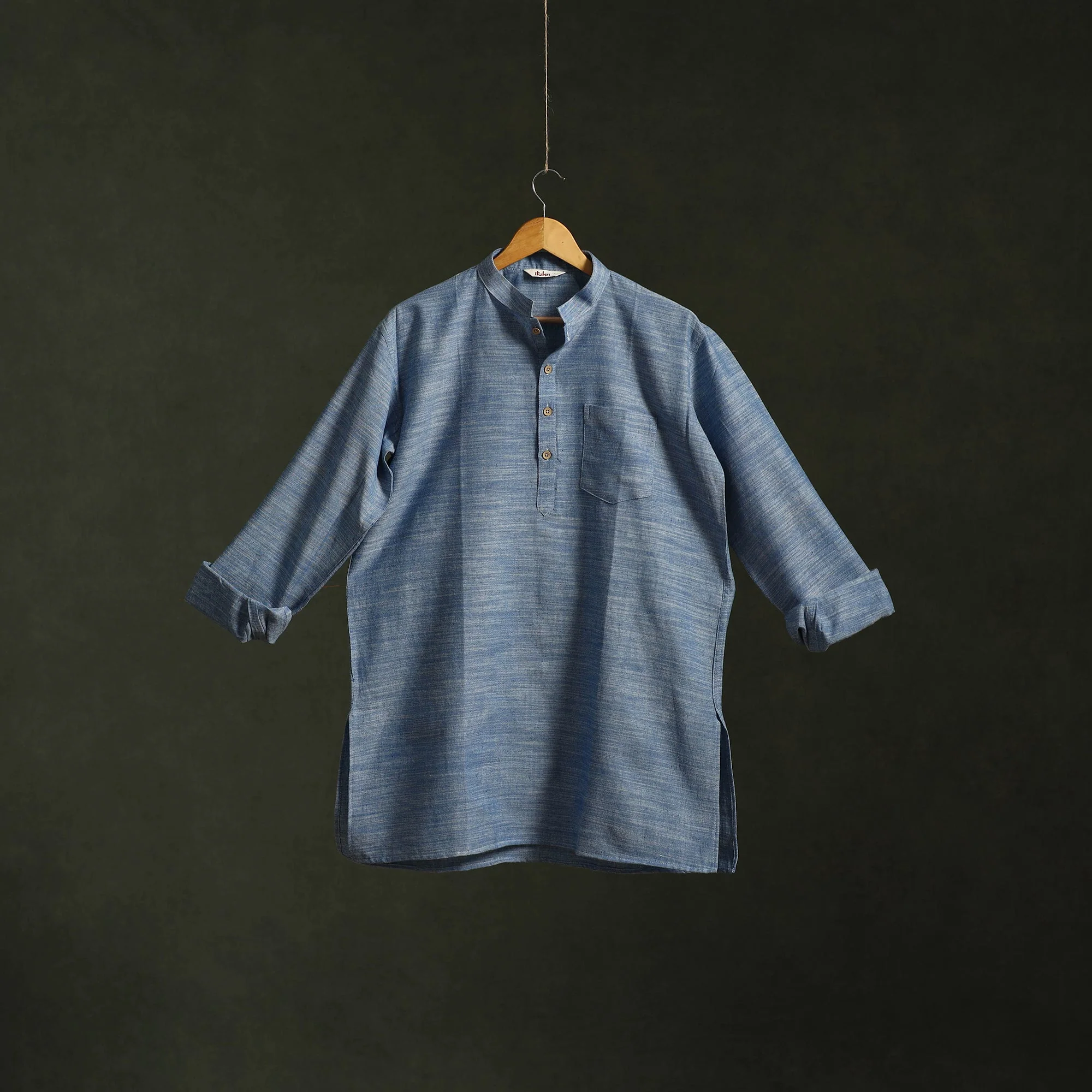 Blue - Jhiri Handloom Cotton Short Kurta for Men 12 - Image 2