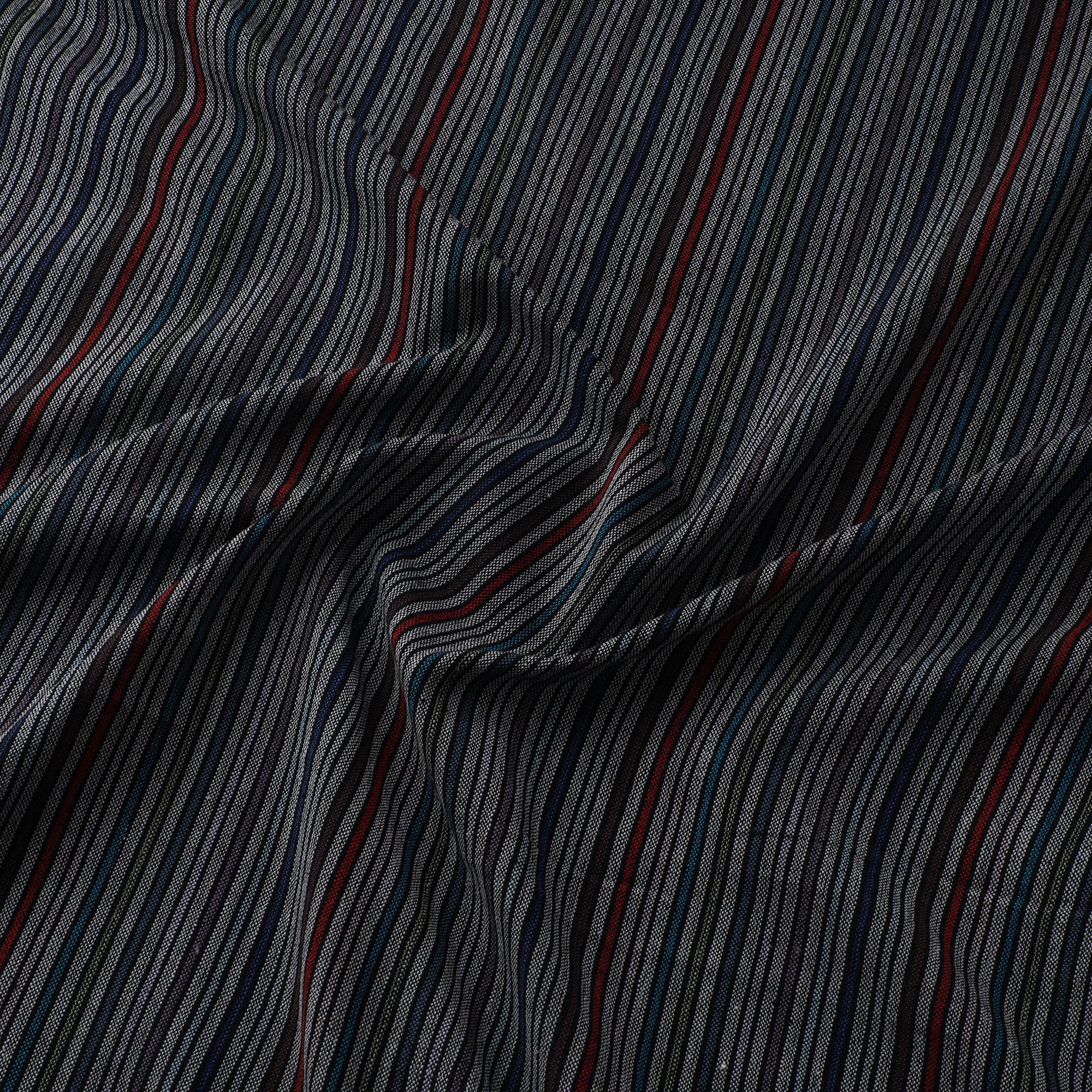 Gray - Jhiri Pure Handloom Stripes Cotton Fabric 02 - Image 3